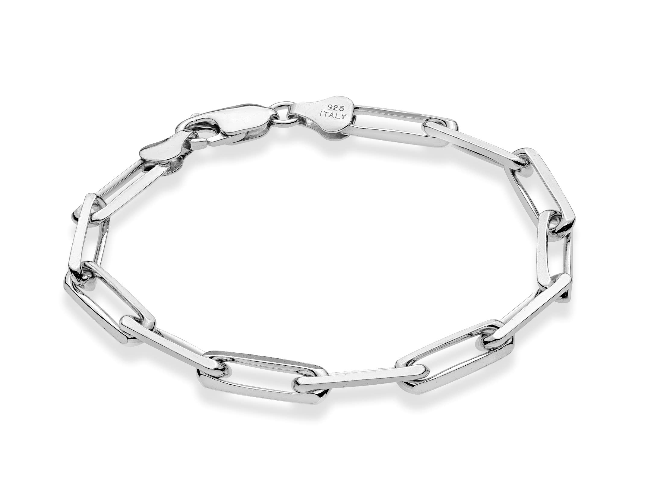Miabella Solid 925 Sterling Silver Italian 5mm Paperclip Link Chain Bracelet for Women Men, Made in Italy (rhodium-plated-sterli