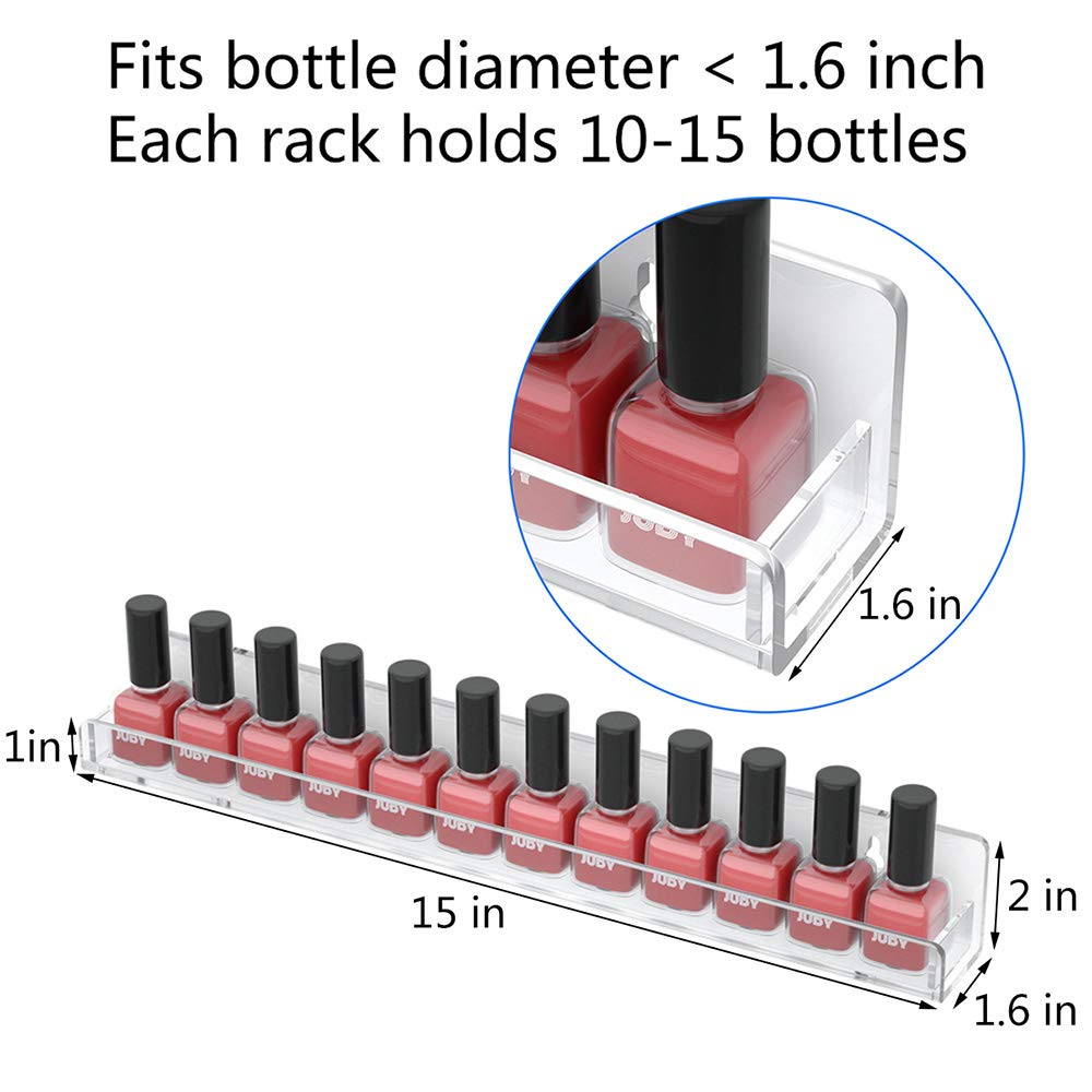 NIUBEE 6 Pack Nail Polish Rack Wall Mounted Shelf with Removable Anti-slip End Inserts, Clear Acrylic Nail Polish Organizer Disp