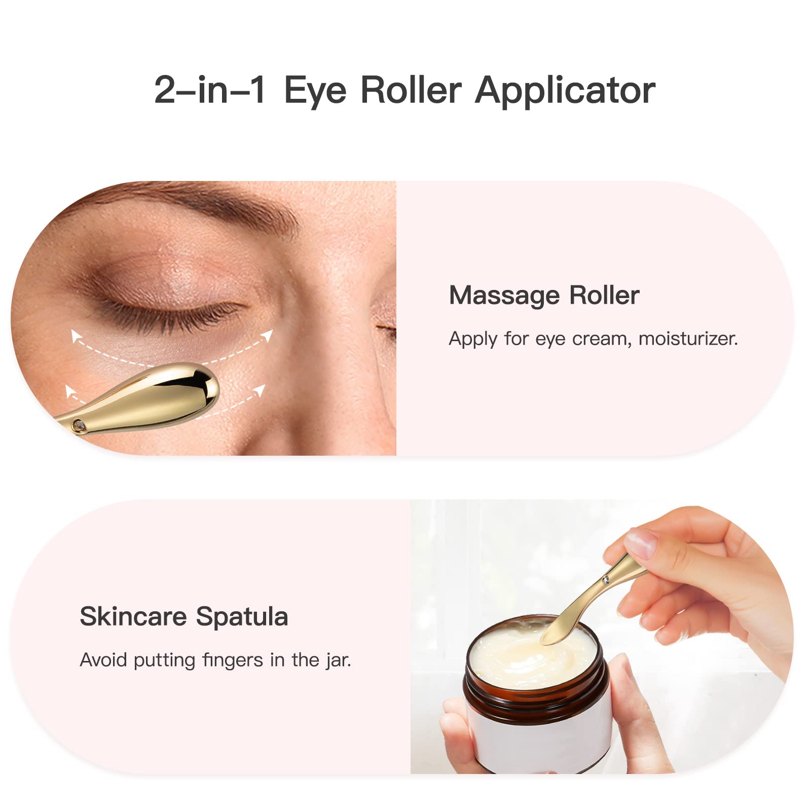 Tekson 3PCS Eye Roller Cream, Face Massage Applicator Tool, Metal Facial Massager for Moisturizer Wand Stick (Zinc Alloy) (2 in