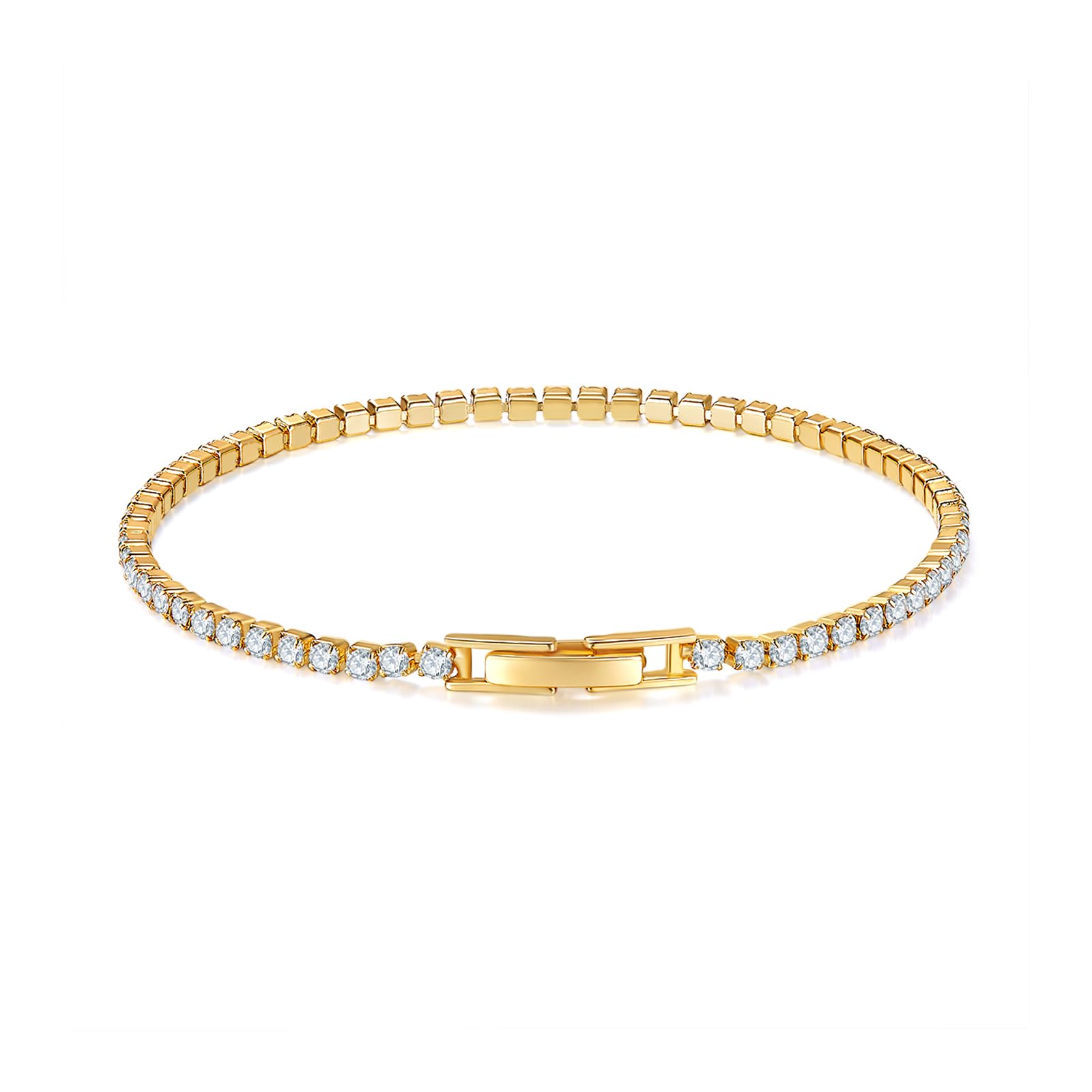 MINDDHA Tennis Bracelet - Elegant 2mm Cubic Zirconia Tennis Bracelet for Women, Thin, Dainty, & Classic,Gold Color, Size 8