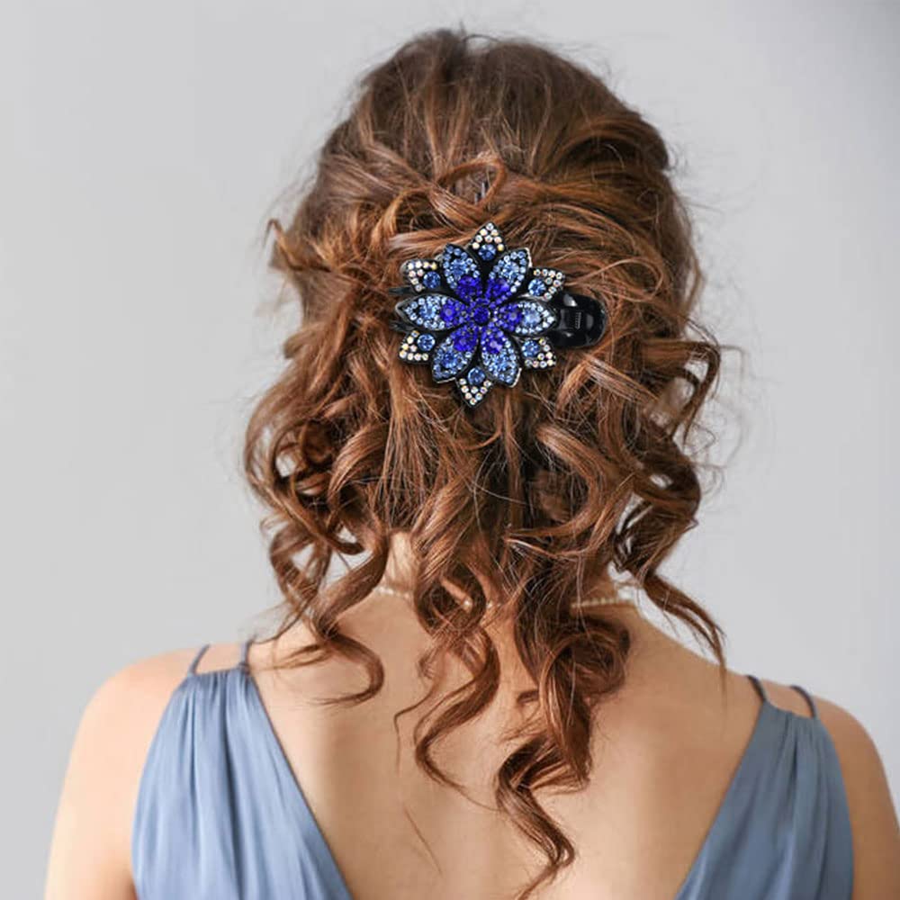 Insowni 4 Pack Luxury Fancy Glitter Sparkly Crystals Rhinestones Decorative Plastic Flower Hair Claws Clips Floral Barrettes Bun