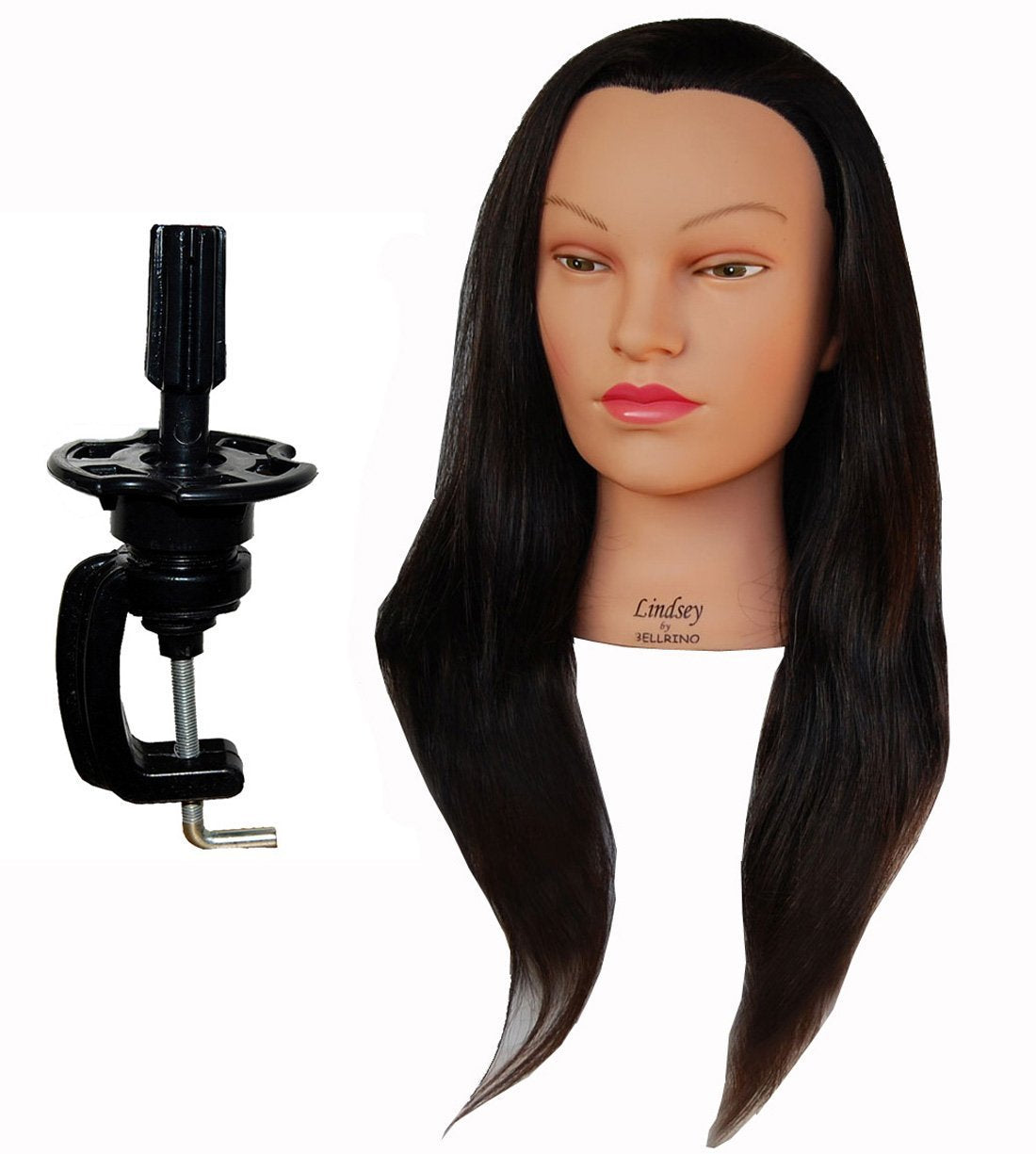 Bellrino 24 Training Head Cosmetology Mannequin Manikin with 100% Human Hair with Table Clamp - Lindsey