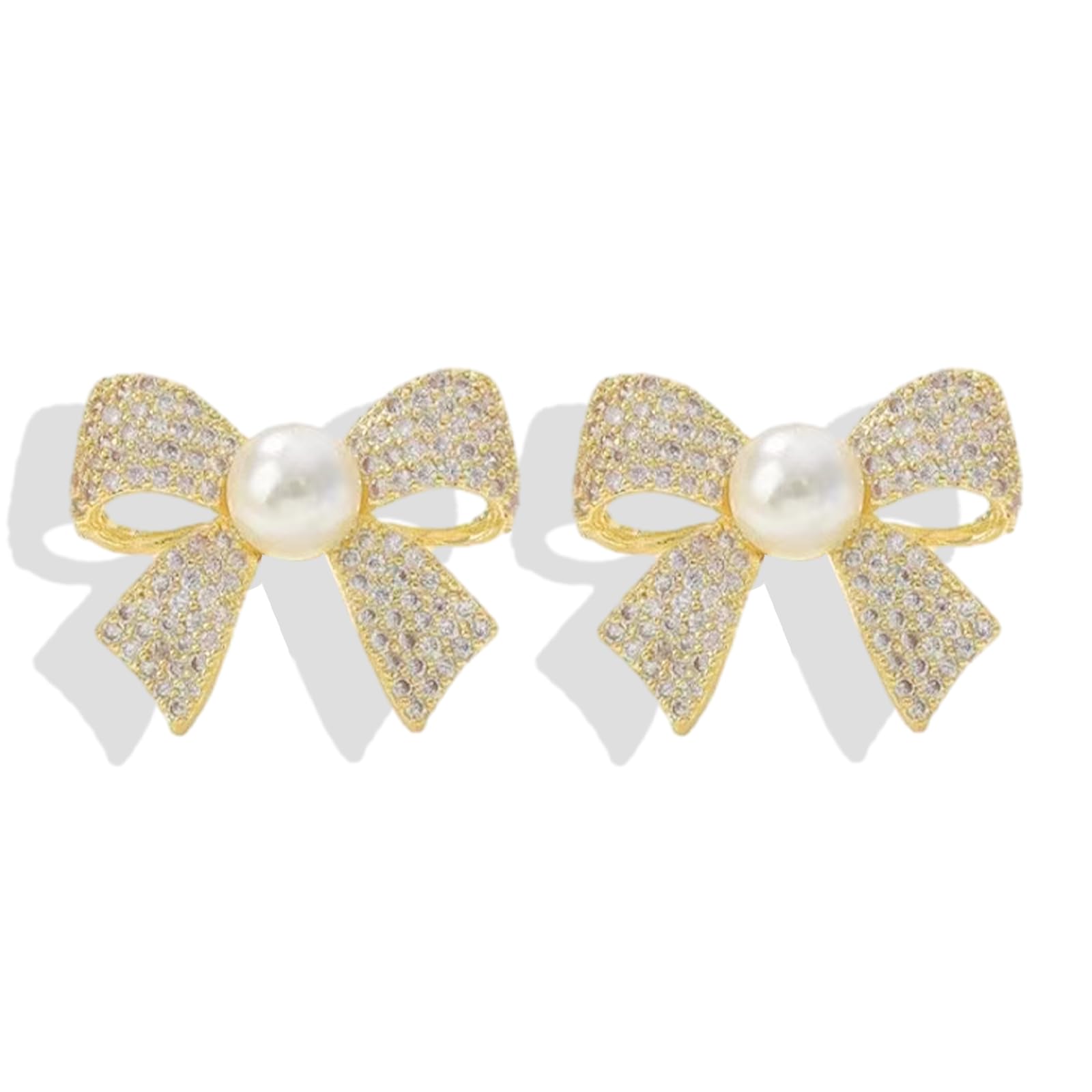 Gold Bow Earrings for Women Trendy Rhinestone Bow Pearl Dangle Earrings for Women Cute Stuff Bow Jewelry Prom Wedding Party Vale