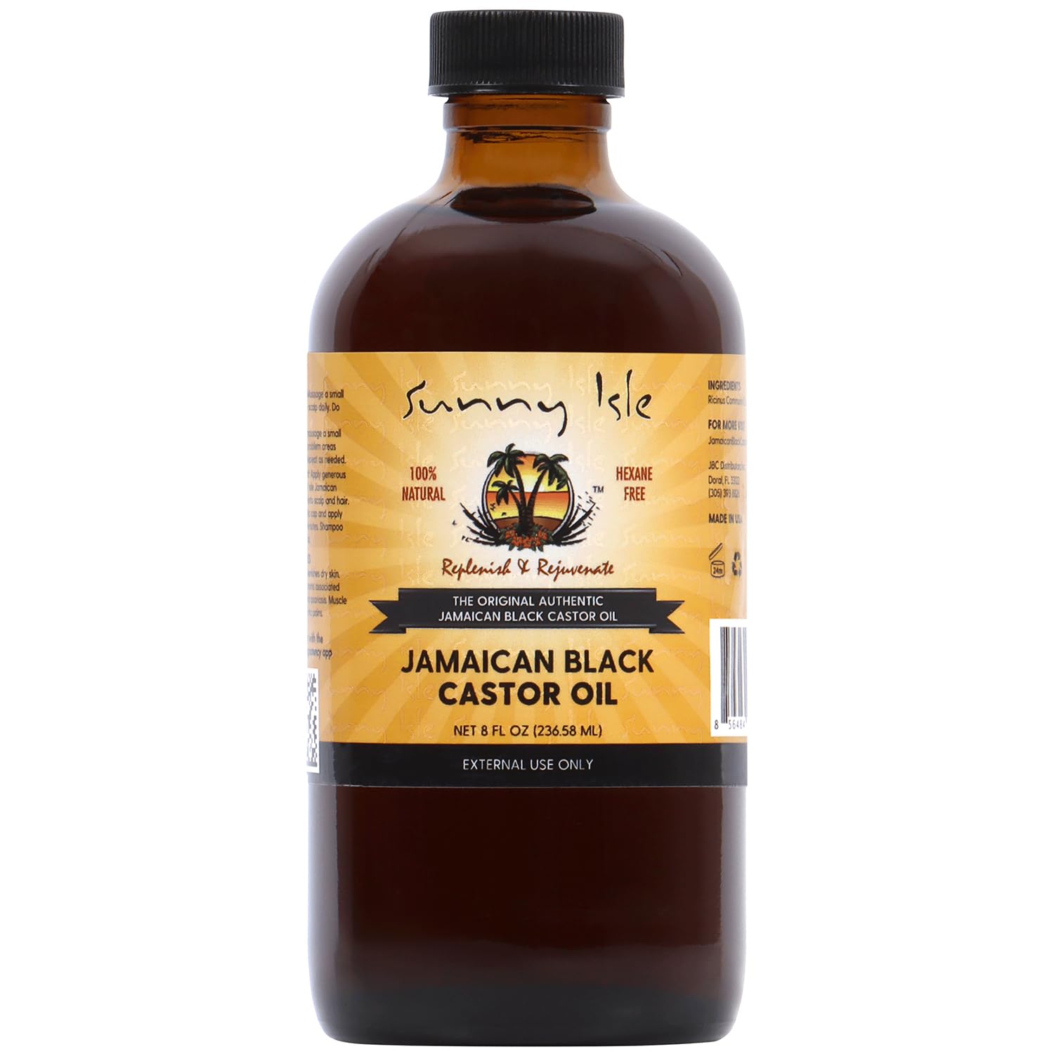 Sunny Isle Jamaican Black Castor Oil 8oz | 100% Natural Treatment for Hair, Scalp and Skin