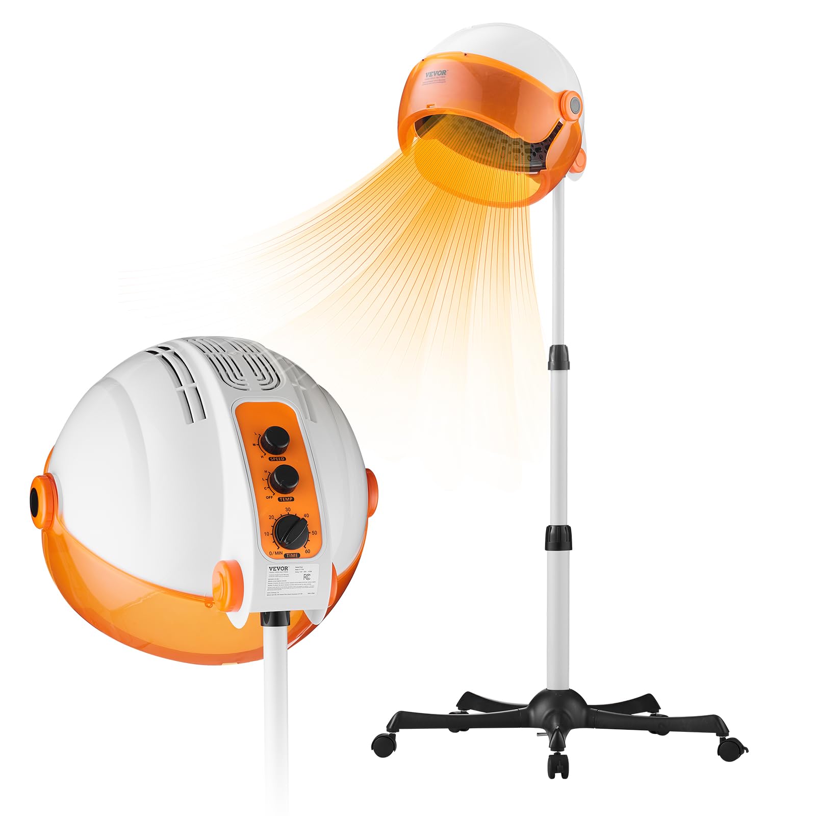 VEVOR 1875W Hooded Bonnet Dryer with Variable Speed, Temperature, Timer, and Wheels for Beauty Salon and Home Spa