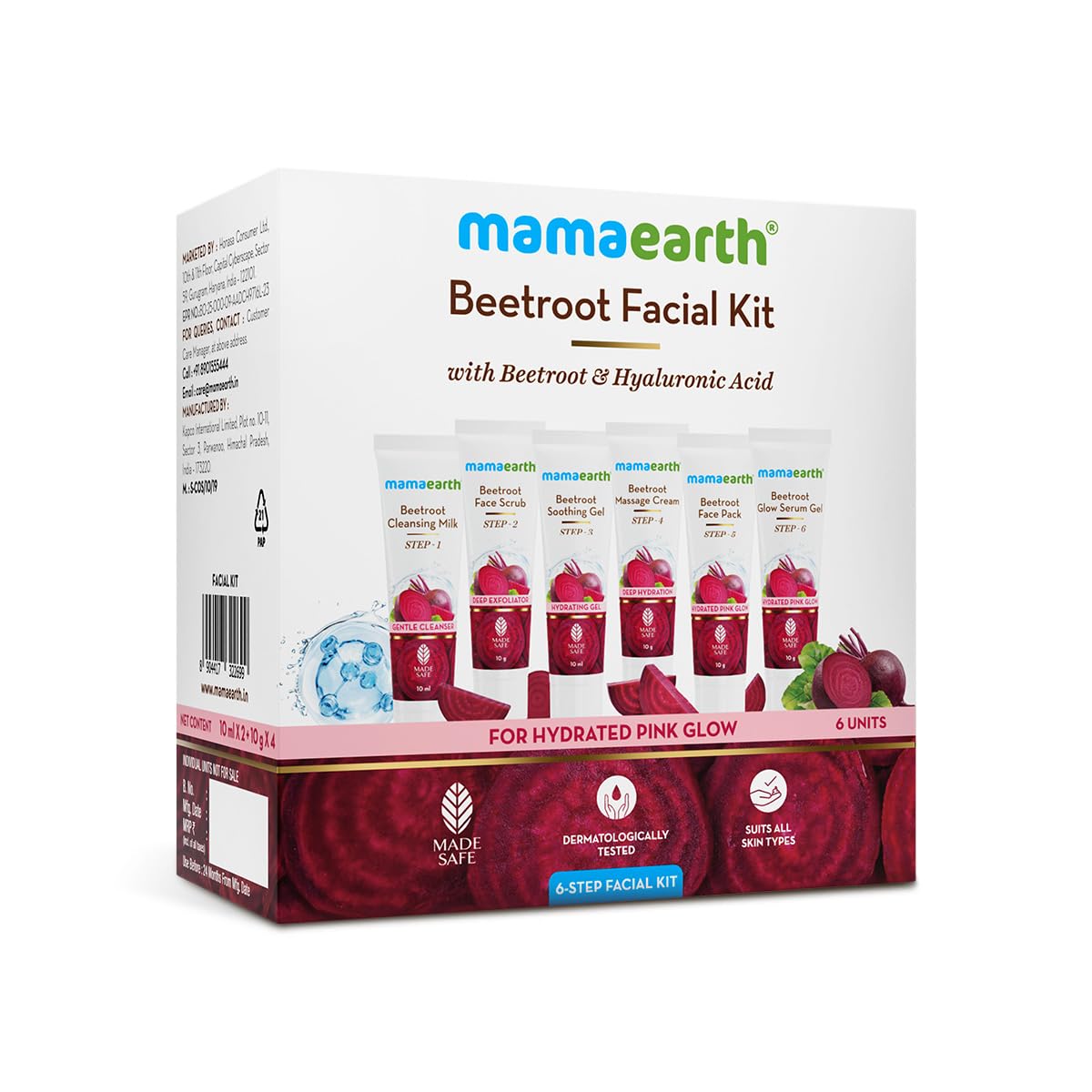 Mamaearth Beetroot Hydraful Facial Kit With Beetroot & Hyaluronic Acid  2*10 Ml + 4*10 G Hydrated Pink Glow In 30 Minutes | Spa