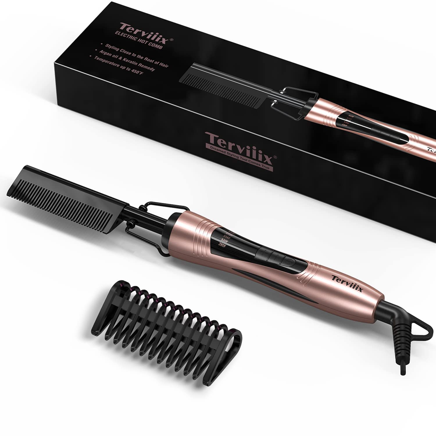 Terviiix Electric Hot Comb for Lace Front Wigs, Pressing Combs for Black Women Hair, Anti-Scald Straightening Comb with Keratin 