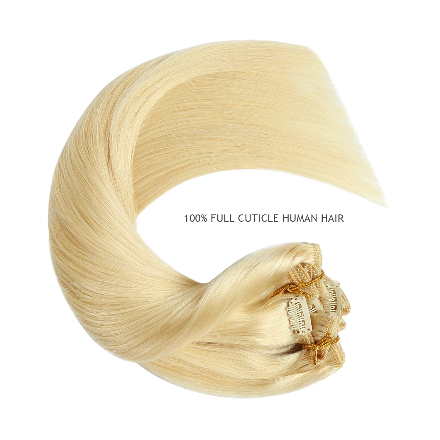 YILITE Clip-in Hair Extensions - Real Human Hair, Bleach Blonde, 110Gram, 8Pcs, 18 Clip, Full Head, Double Weft, Invisible, Stra