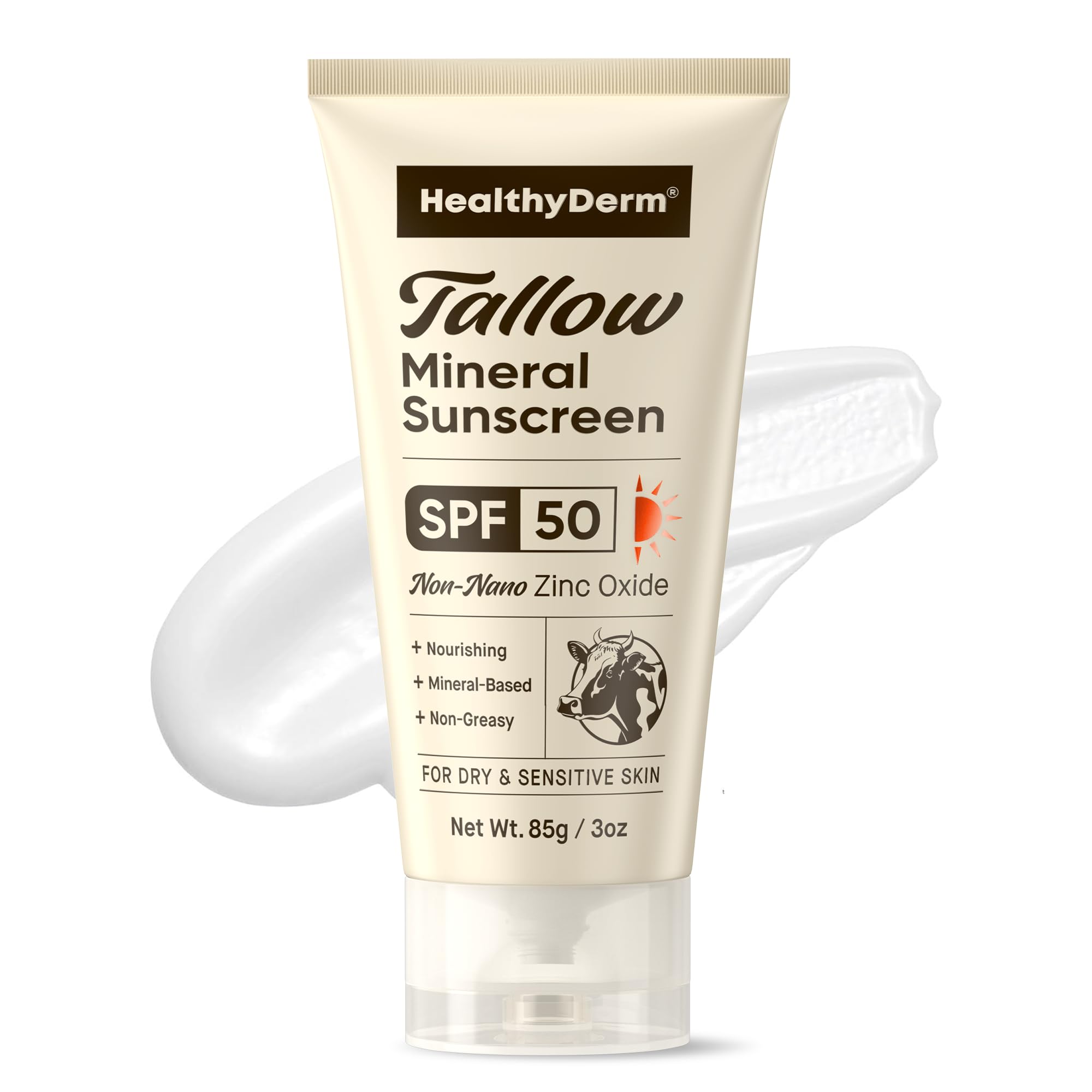 Beef Tallow Sunscreen for Mature & Dry Skin  SPF 50 Mineral Formula with 25% NonNano Zinc Oxide & Nourishing Botanicals  Made