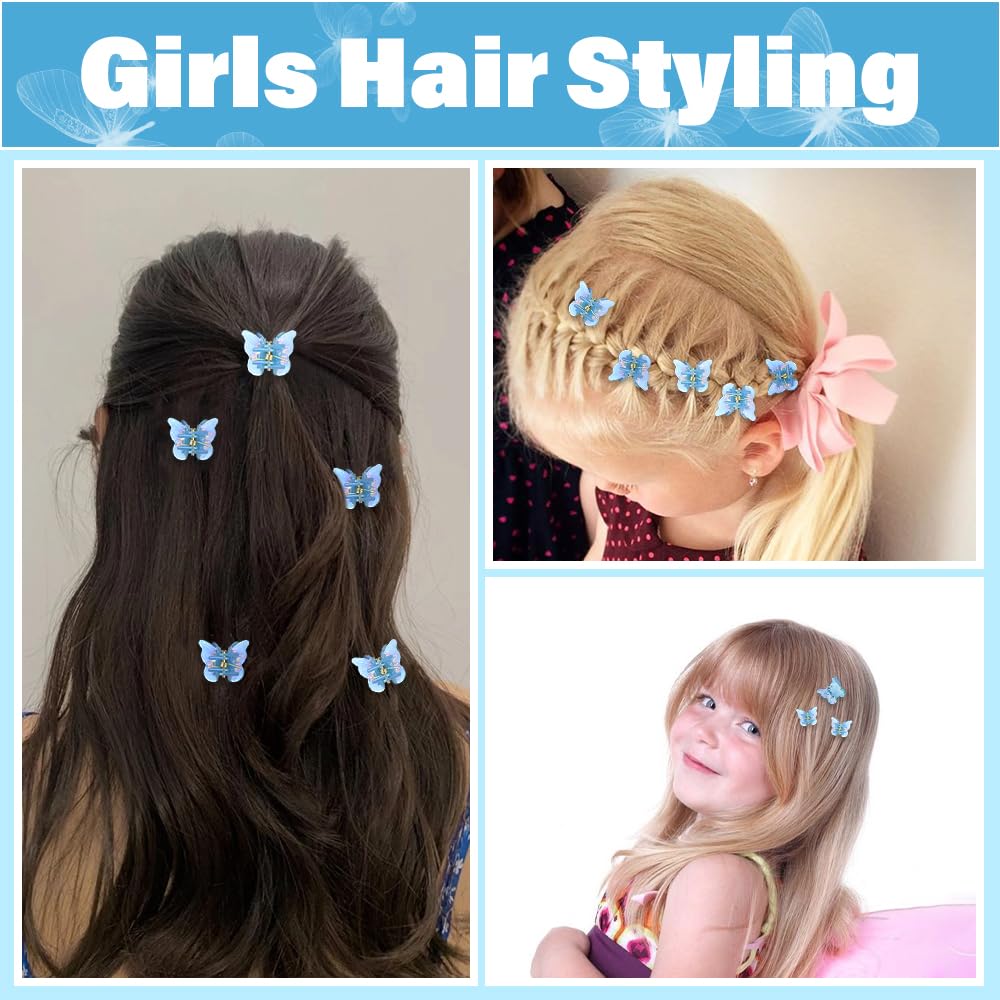 Ahoney 60PCS Mini Butterfly Hair Clips for Hair with Box Glitter 90s Y2k Hair Accessories for Girls Women (Blue)