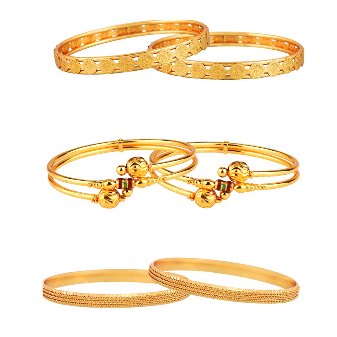 ZENEME Combo Of Designer Victoria Bangles, Trendy Gold Plated And Coinage Bangles For Women  Pack Of 6 (2.8)