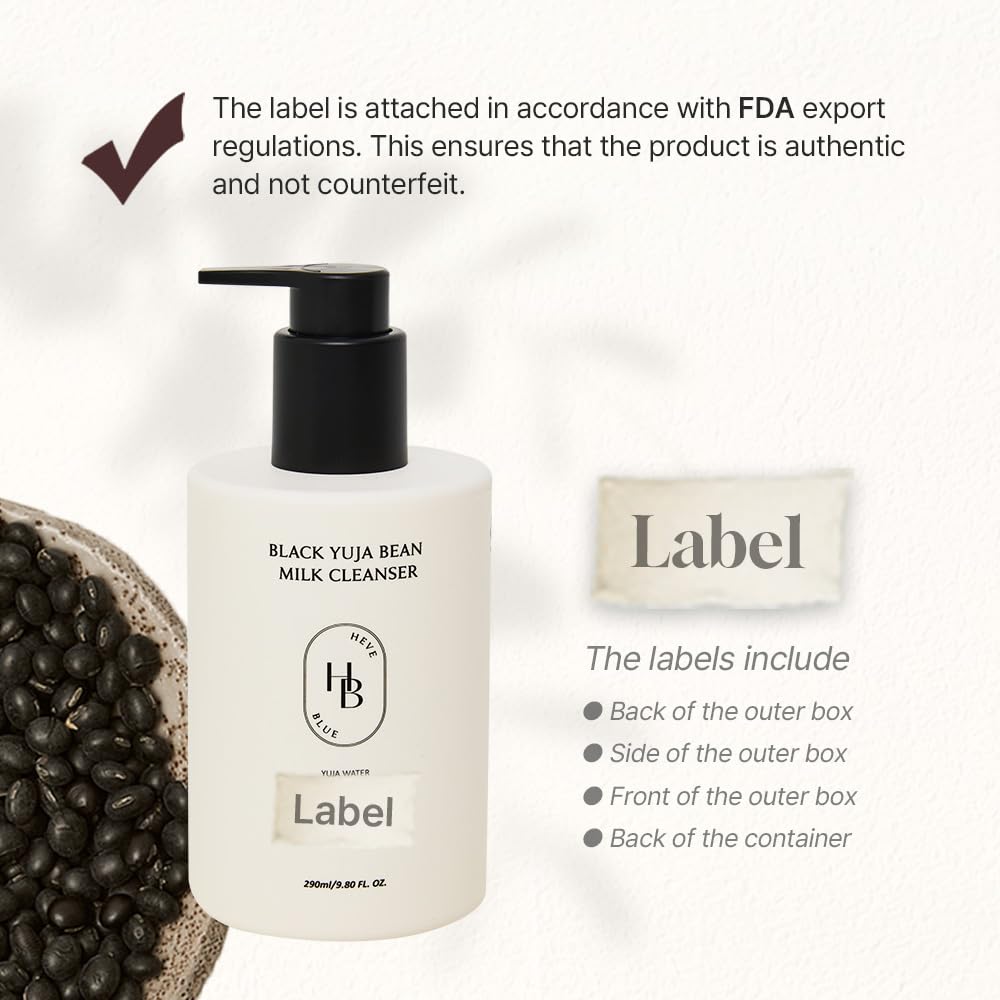 HEVEBLUE Black Yuja Bean Milk Cleanser - Sensitive Skin, Korean Skincare, Vegan, Hypoallergenic, Moisturizing, Hydrating, First