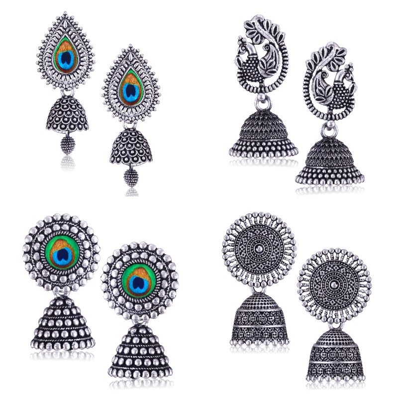 Meenaz Earrings For Women Fashion Jhumka Oxidised Silver Earrings For Women Combo Chandbali Pearl Stylish Butterfly Jhumkas Trad