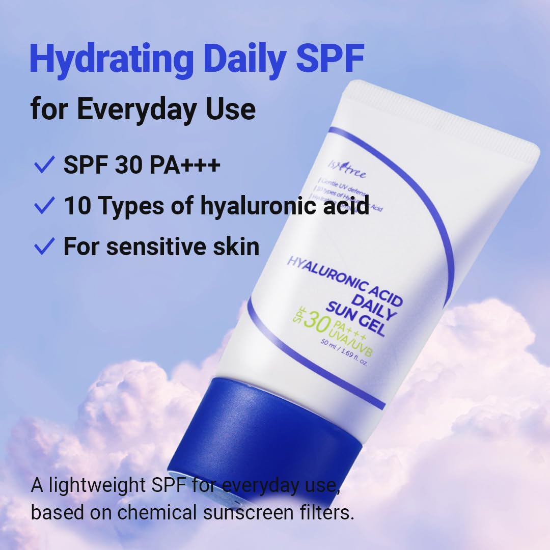 Isntree Hyaluronic Acid Daily Sun Gel 50Ml, 1.69 Fl Oz | Spf 30 | Moisturizing Sunscreen | No White Cast | Lightweight | Mild Fo