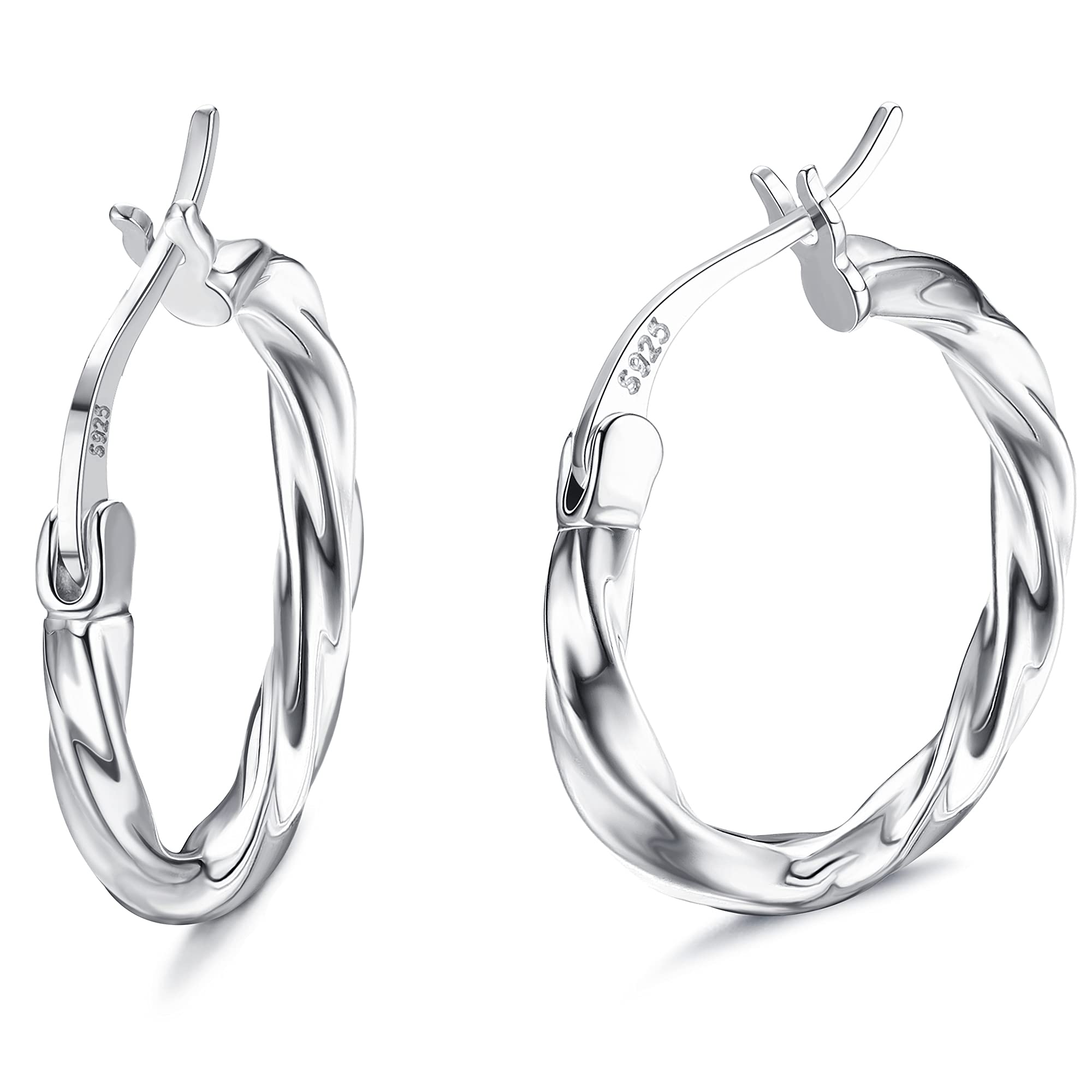 Milacolato 925 Sterling Silver Hoop Earrings for Women 18K White Gold Plated Twisted Hoop Earrings Hypoallergenic Lightweight Cl