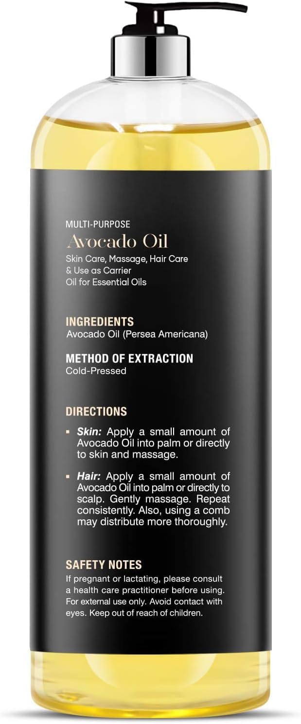 MAJESTIc PURE Avocado Oil - 100% Pure and Natural, cold-Pressed, for Skin care, Massage, Hair care, and carrier Oil to Dilute Es