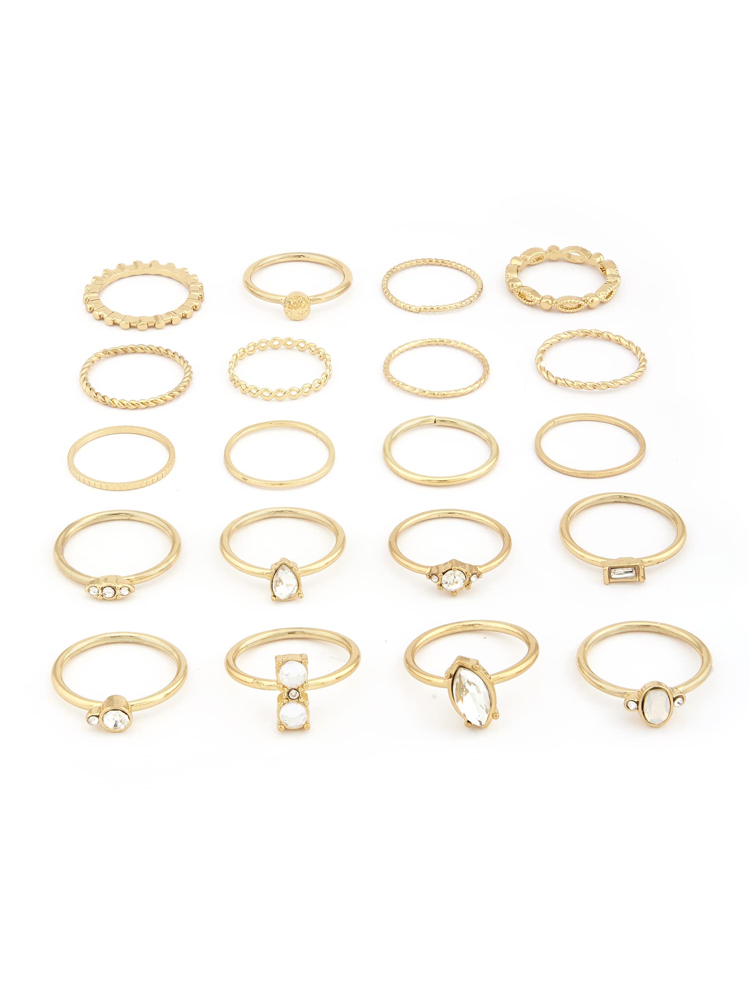 Zaveri Pearls Set Of 20 Gold Tone Contemporary Stackable Rings For WomenZpfk13636