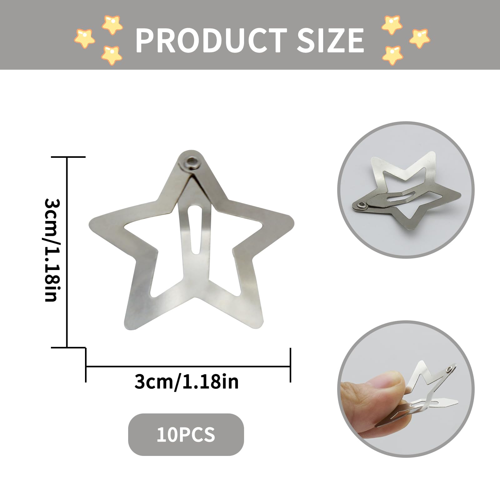 Luckyopt Metal Star Hair Clips, 10Pc 1.2In Silver Y2K 2000S Hair Barrettes Clips, Non-Slip Star Snap Hair Clips Accessories Smal