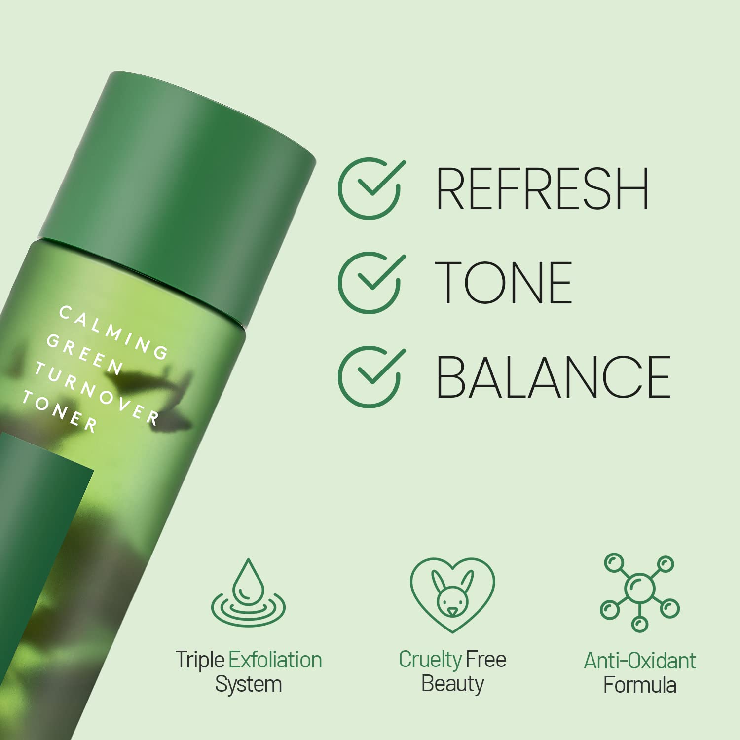 LAPALETTE Beauty Calming Green Turnover Toner 6.75fl.oz | Hydrating & Moisturizing W. Green Tea Extract | Gentle Peeling with Na