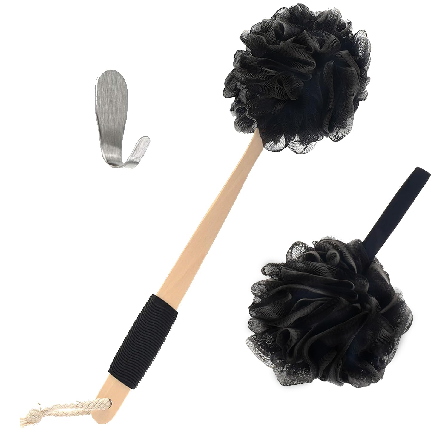 Loofah With Handle | Bamboo Charcoal Infused Loofah Back Scrubber For Shower | Exfoliating Back Loofah For Shower For Men & Wome