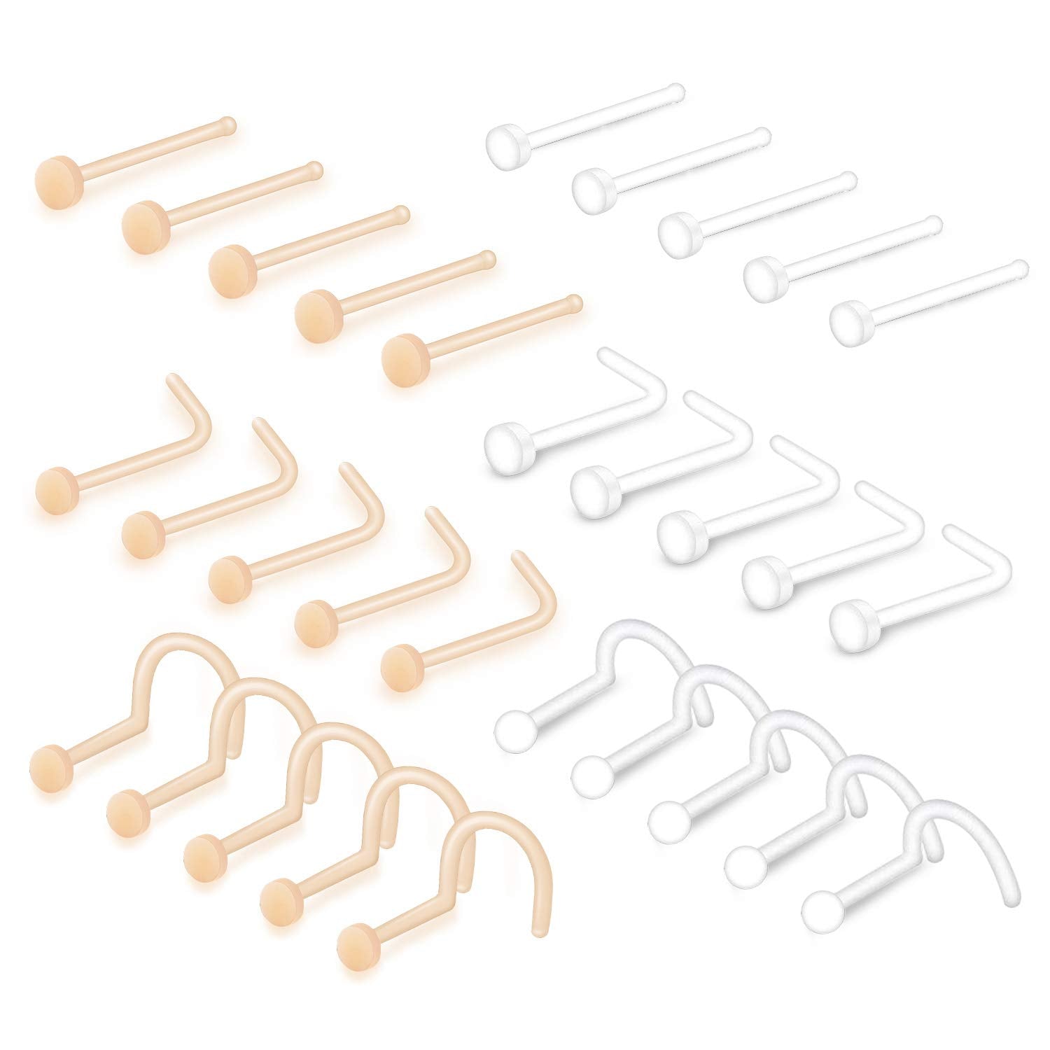 QWALIT Clear Nose Rings Studs L Shape Piercing Retainer Flexible Nose Bone Flesh Skin Color Nostril Piercing Retainer for Work 1