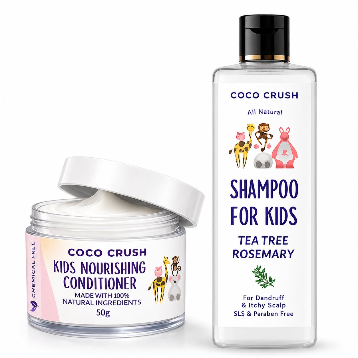 Coco Crush Kids Conditioner & AntiDandruff Shampoo Combo (215 Years) | Ayurvedic & TearFree Formula | Soothes Itchy Scalp, Sm