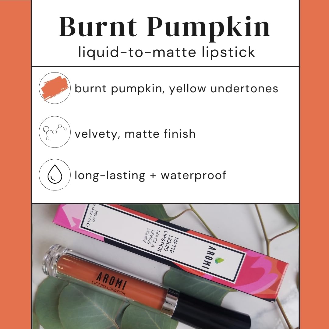 Aromi Matte Liquid Lipstick | Long-Lasting, Waterproof, Smear, Smudge + Transfer Proof, Nutmeg Orange Lip Color, Paraben, Phthal
