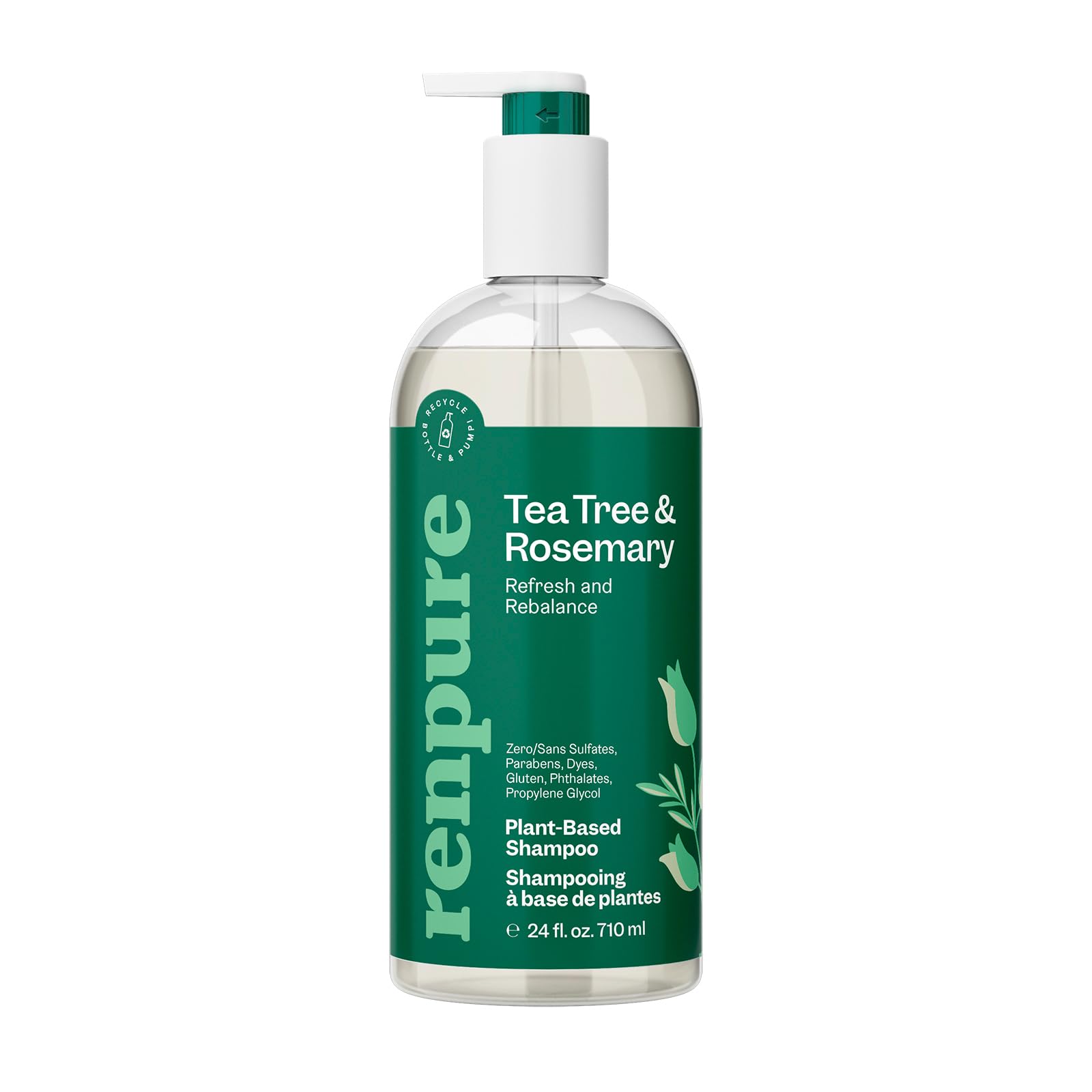 Renpure Plant Based Tea Tree And Rosemary Refresh And Rebalance Shampoo - Soothes Dry Scalp - Delivers Moisture And Shine - Rids