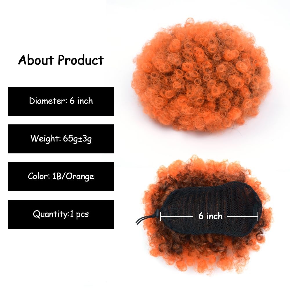 Yinmei Baibian Ombre Orange Afro Puff Drawstring Ponytails For Black Women Kinky Curly High Puffs Synthetic Bun Hair Pieces Updo