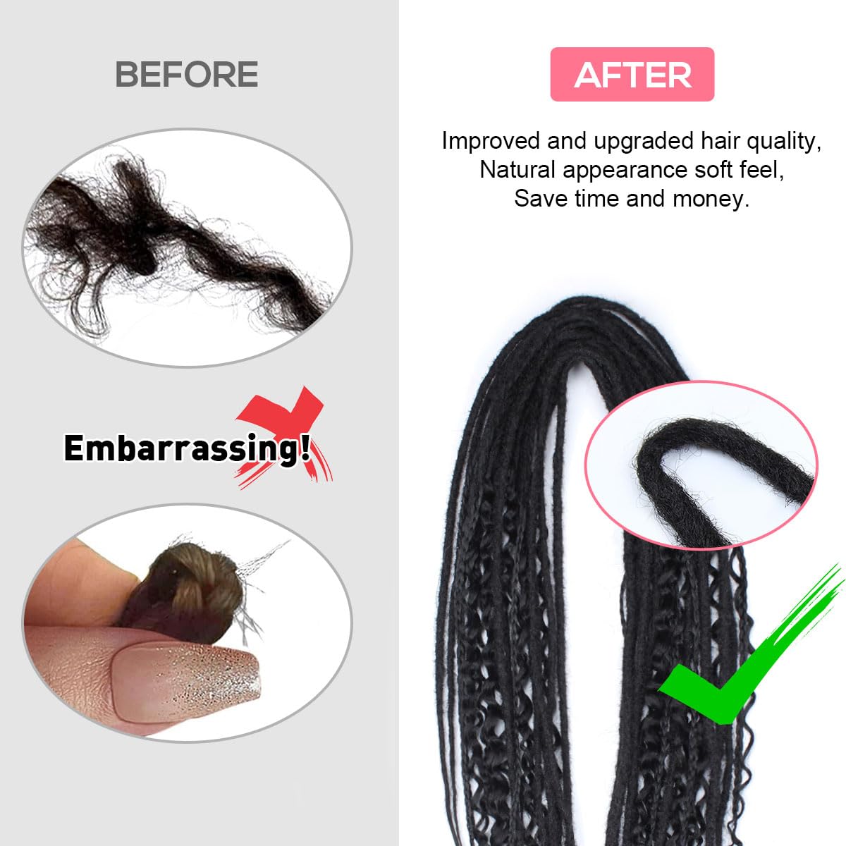 Kraler 24 Inch Mixed De Dreadlock Extensions Sets, 3 In 1 20 Strands Synthetic Double Ended Dreads Extensions, Black Hippie Croc