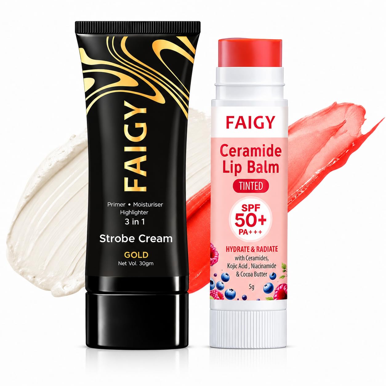 Faigy Tinted Lip Balm Spf 50 Pa+++ | Brightening Lip Balm For Dark Lips | Kojic Acid & Niacinamide And Strobe Cream Gold, 30G | 