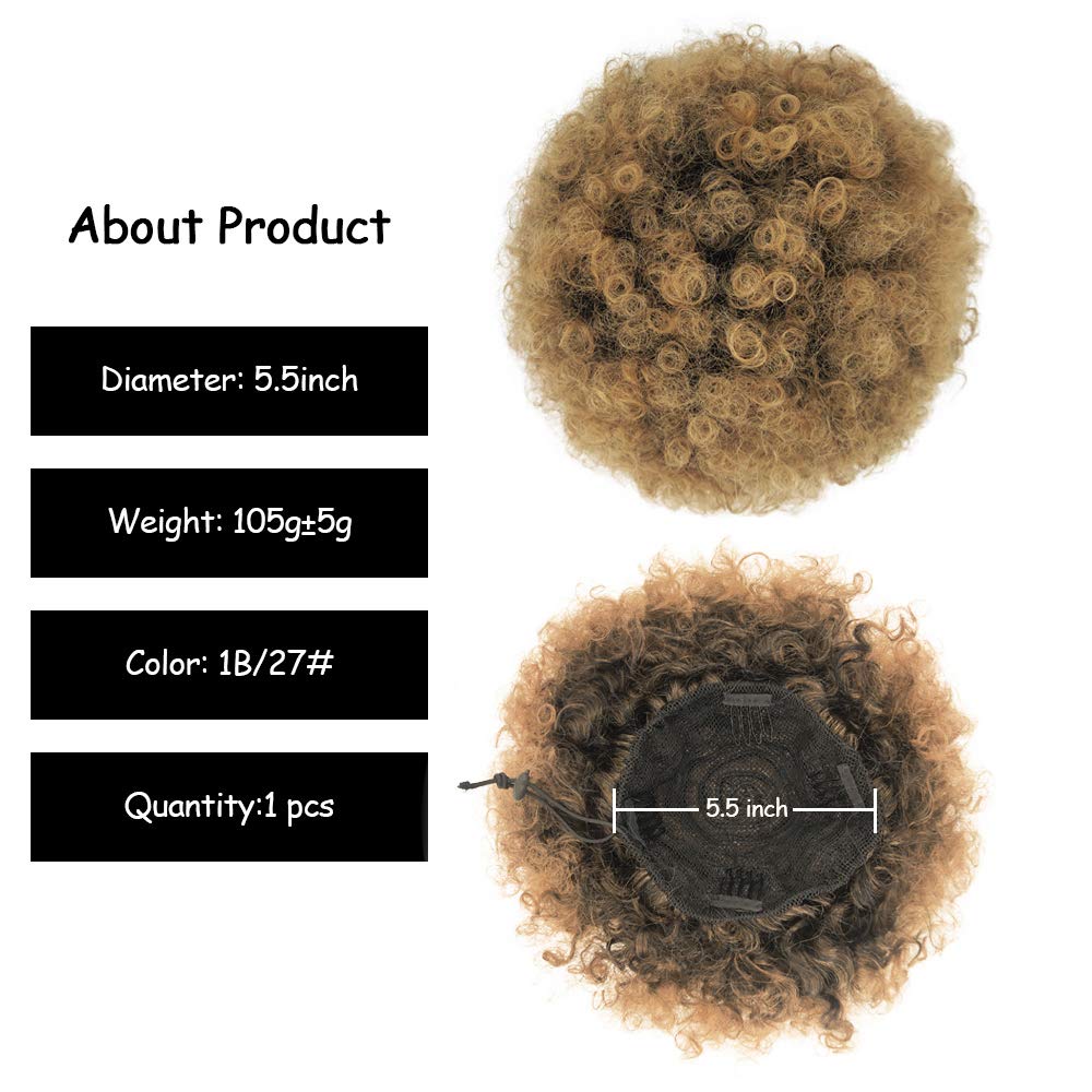 Yinmei Baibian Ombre Brown Kinky Curly Afro Puff Drawstring Ponytail Synthetic Bun Extensions Hairpieces Updo Hair With Two Clip