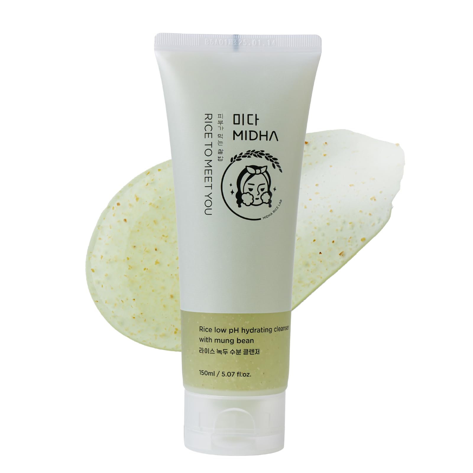 MIDHA RICE LOW PH HYDRATING CLEANSER WITH MUNG BEAN, 5.07fl.oz/150ml,Balanced pH Gel Cleanser, Hydrating, Soothing, Gentle Daily