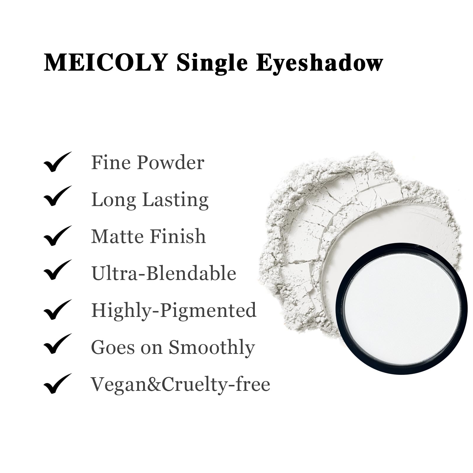 Meicoly White Single Eyeshadow With Mirror,Matte Eye Shadow For Halloween Makeup,Pressed Powder Eyeshadow,Matte Shade Eyelid Col