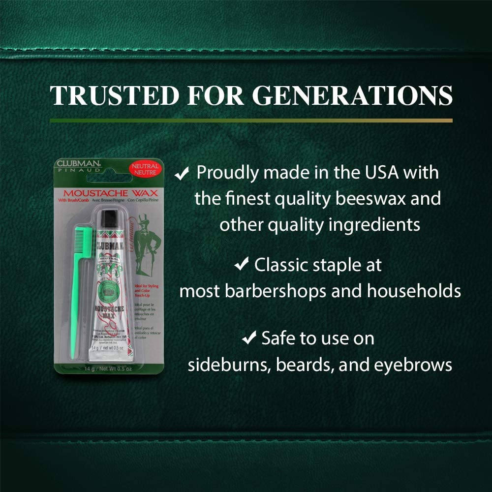 Clubman Moustache Wax Neutral 0.50 Oz (Pack Of 4)