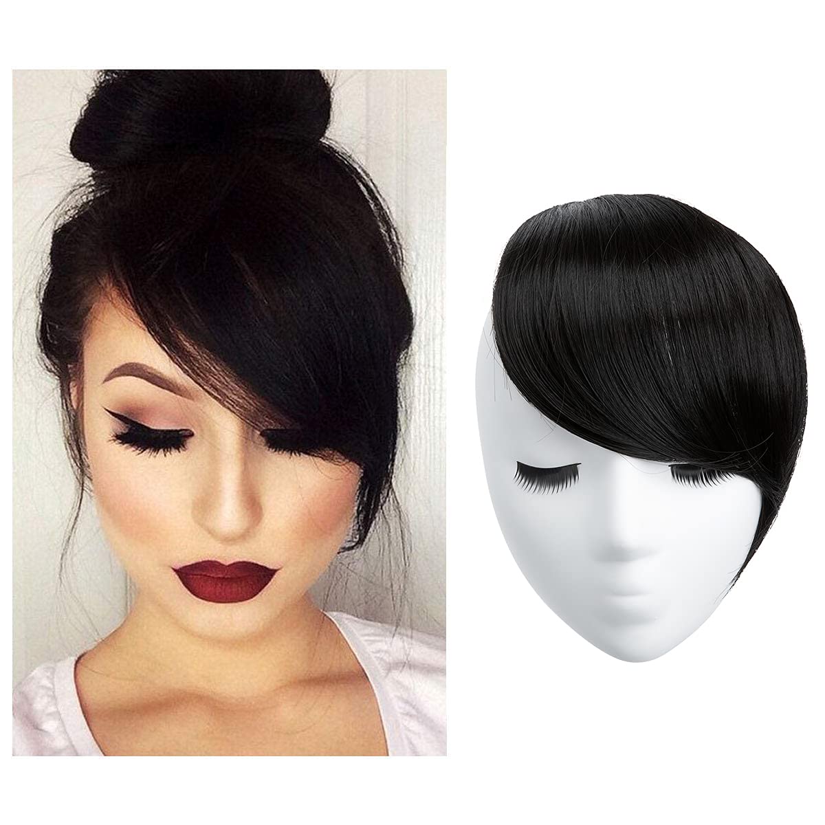 Sarla Side Hair Bangs Clip In Off Black One Piece Straight Synthetic Bangs Extension For Women