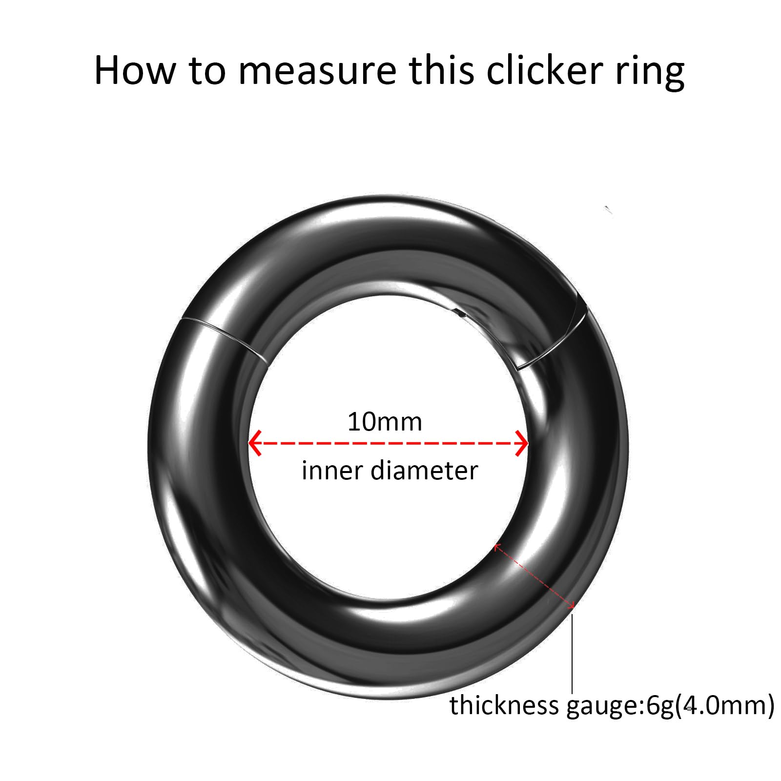 NewkeepsR 6G  10mm Black Large Gauge Prince Albert 316L Surgical Steel Septum Hinged Clicker Segment Orbital Conch Rings