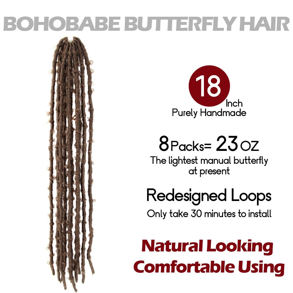 Bohobabe 18 Inch Light Weight Butterfly Locs Crochet Hair 8 Packs Long Distressed Butterfly Faux Locs Crochet Hair, 27#