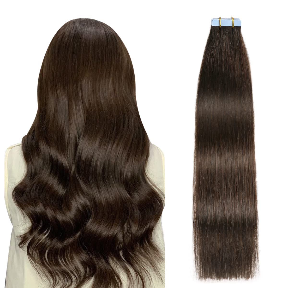 Suyya Tape In Hair Extensions Human Hair Darkest Brown 28 Inch 60G/Pack 20Pcs Straight Seamless Skin Weft Tape In Real Human Hai