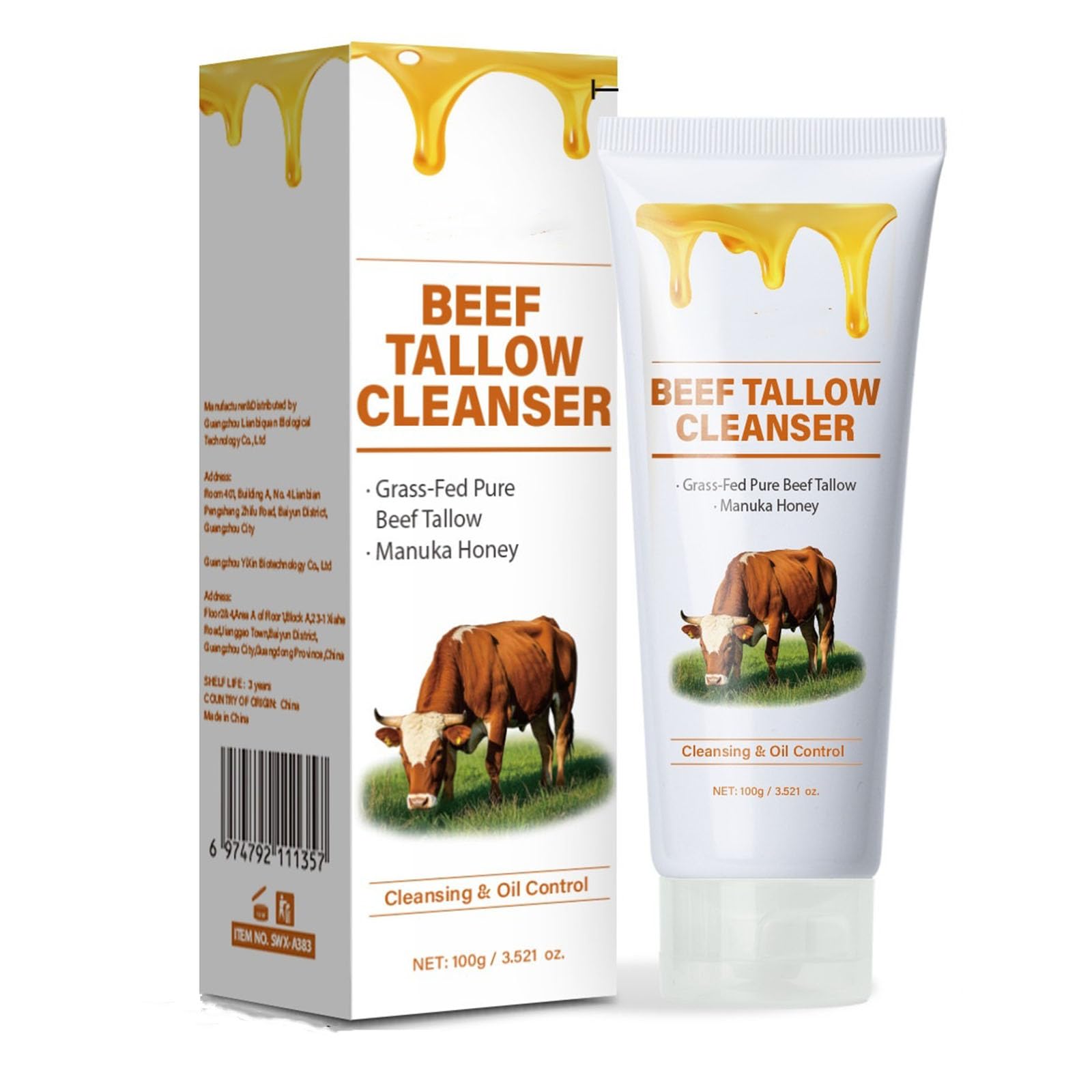 Beef Tallow for Skin Face Wash, Grass Fed Hydrating Facial Cleanser Skincare, Anti Aging Exfoliating Facial Cleanser, Beef Tallo