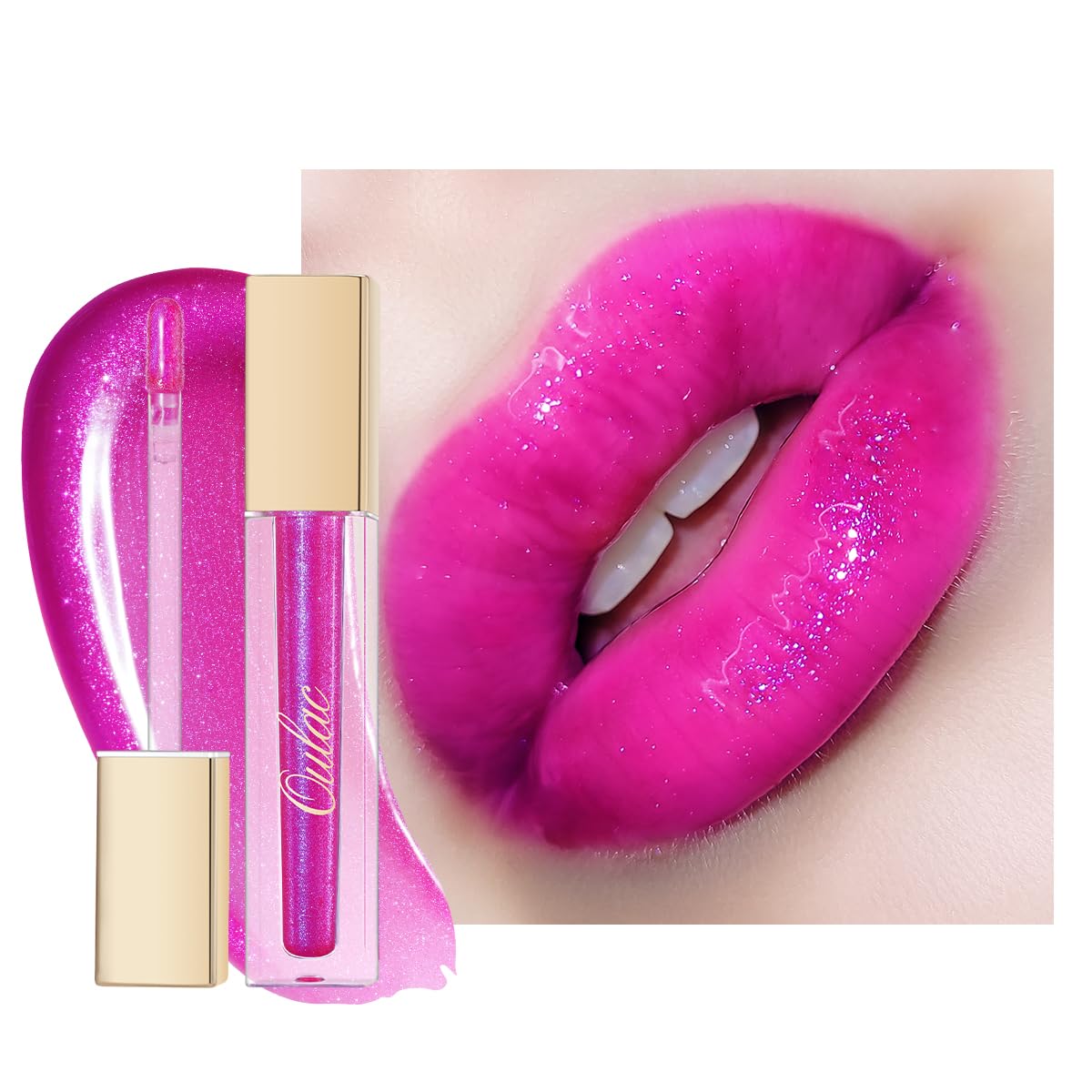 Oulac Purple Lip Gloss High-Shine Moisturizing Lip Gloss Oil Liquid Lipstick Non-Stick Cup Glitter Lipstick Lip Tint Reduce Fine