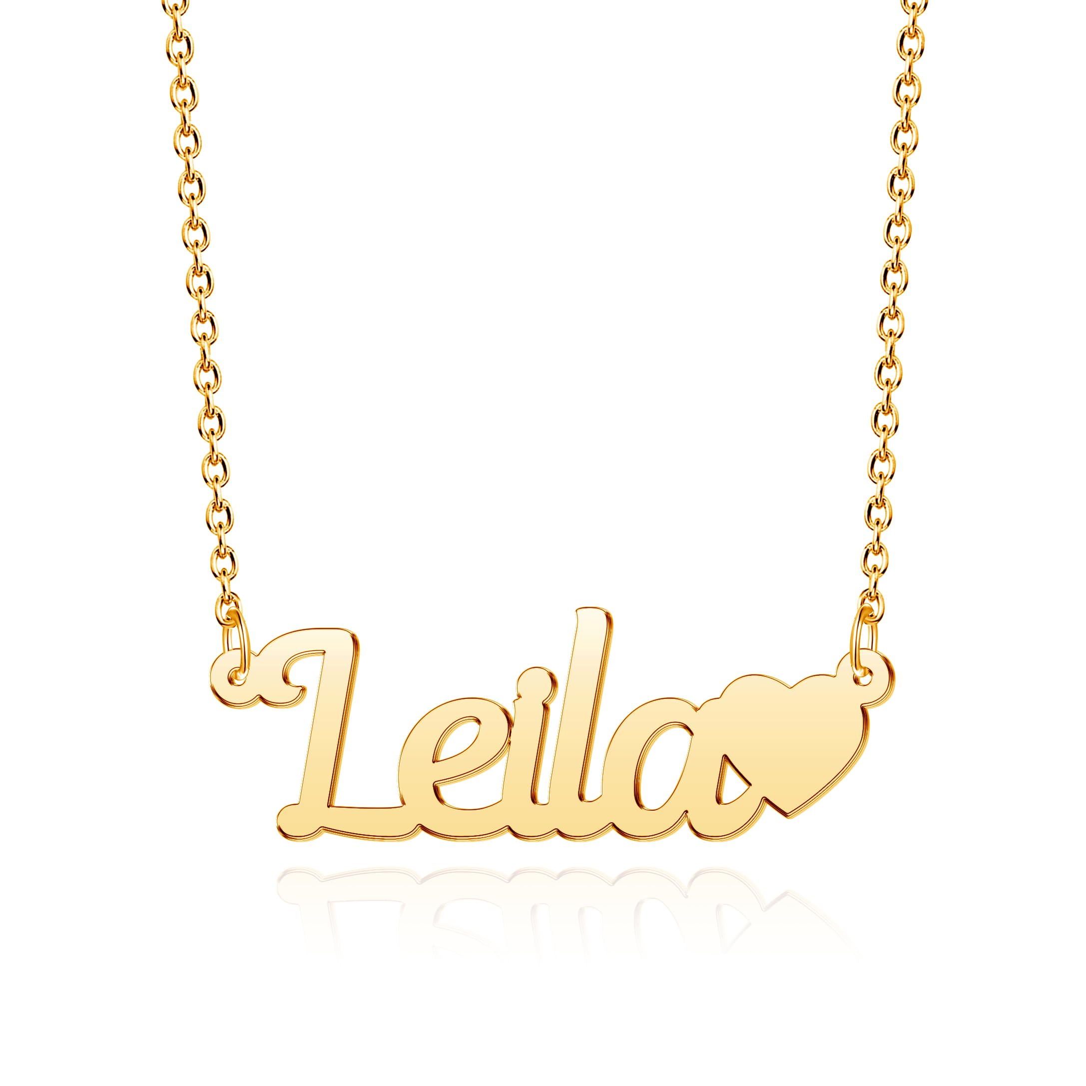 CoolJewelry Heart Custom Name Necklace for Women Personalized Name Necklaces 18K Gold Plated or Sterling Silver Nameplate Custom