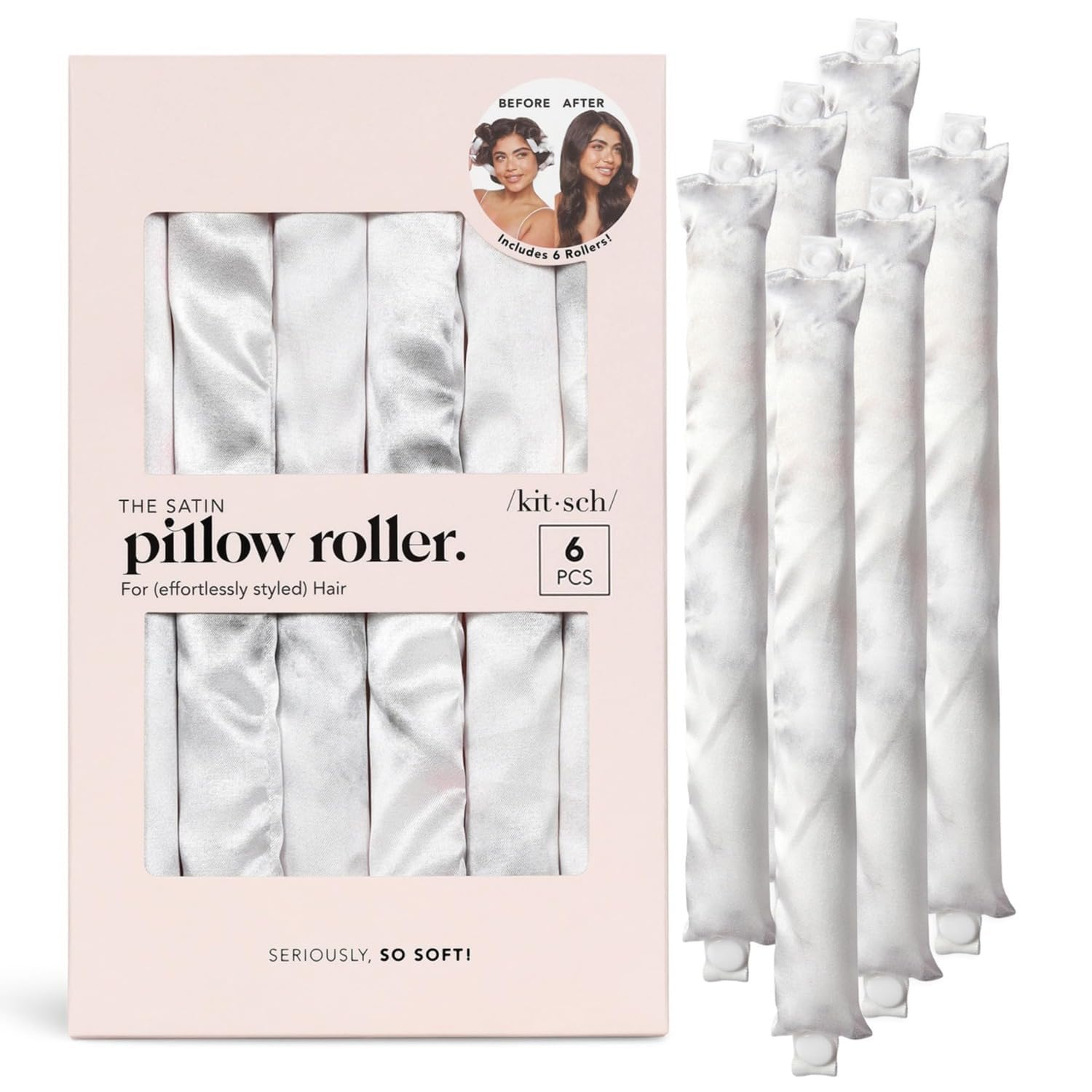 Kitsch Satin Pillow Rollers for Hair - Soft Rollers for Hair, Softer than Silk Rollers for Hair Styling, Flexible Curling Rod, S