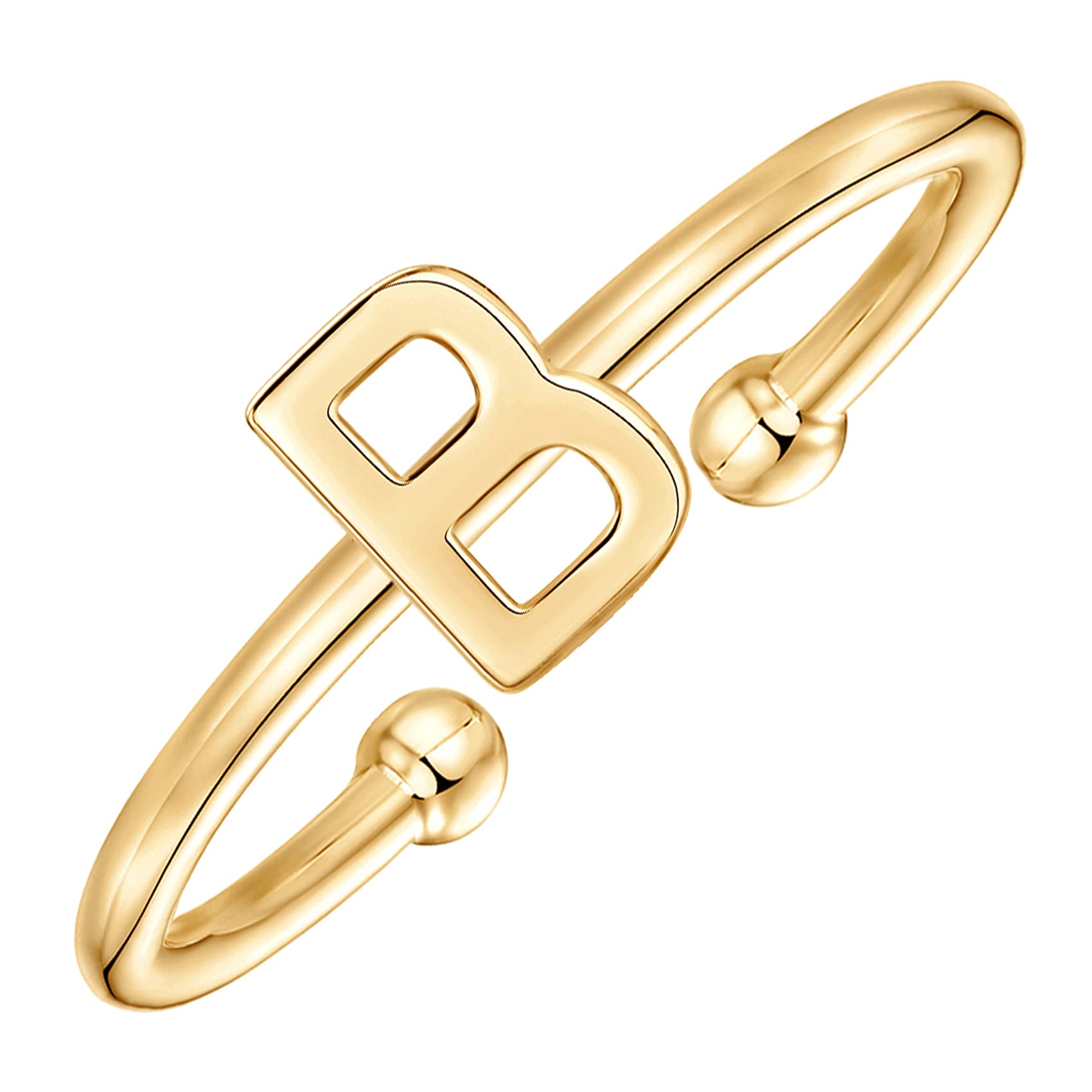 PAVOI 14K Yellow Gold Plated Initial Adjustable Ring - Womens Initial Ring - B Letter