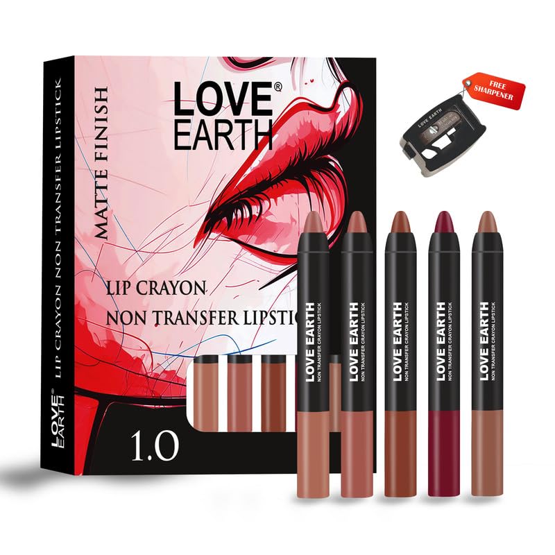 Love Earth Crayon Lipsticks 1.O Matte Finish Combo Kit | Lightweight, Non-Lasting, Non-Transfer,Smudge Proof, Creamy Matte Lipst