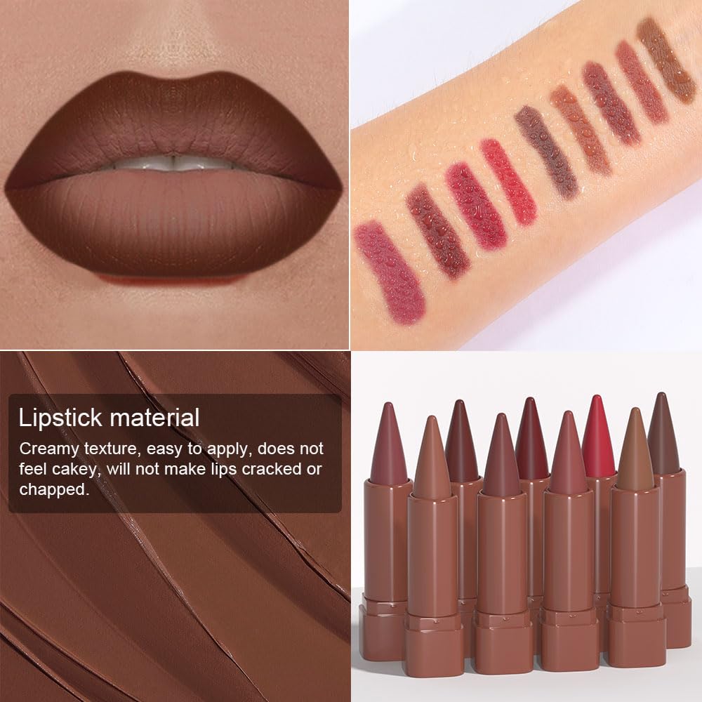 BINGBRUSH 2-in-1 Gradient Lip Liner & Lipstick Combo,2Pcs Matte Longwear Waterproof Lip Pencil with Cone Tip,Smudge Proof Crayon
