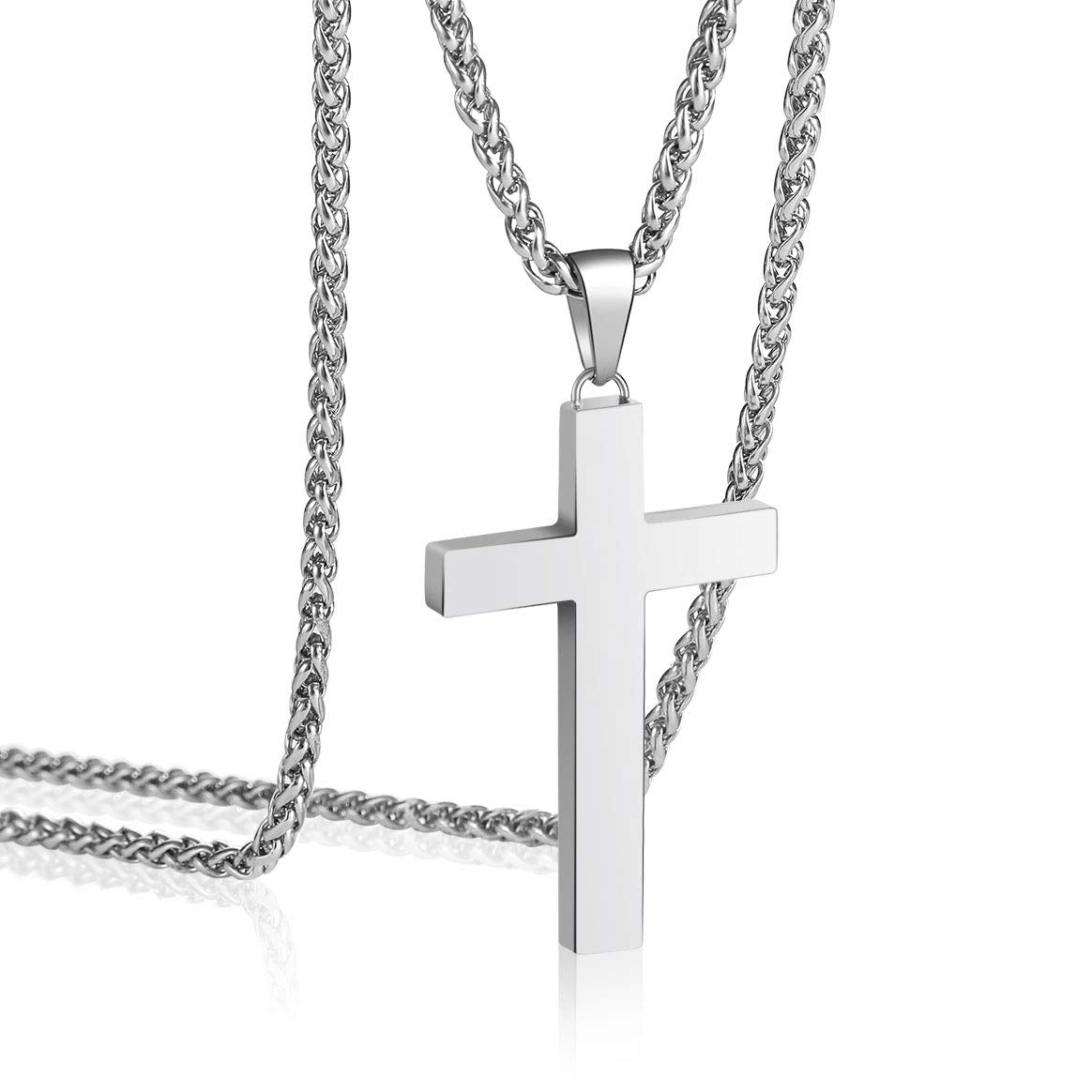 P. BLAKE Silver Cross Necklace for Men, Stainless Steel Cross Pendant Chain Christian Religious Jewelry Valentine Christmas Gift