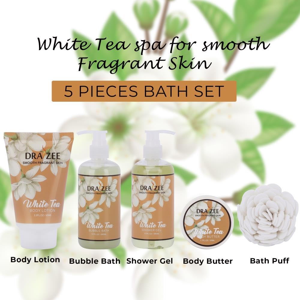Spa Gift For Women - 5 Pcs Luxury Heel Shoe Spa Basket For Women White Tea Scent Home Relaxation Set W/ Body Lotion & Butter, Sh