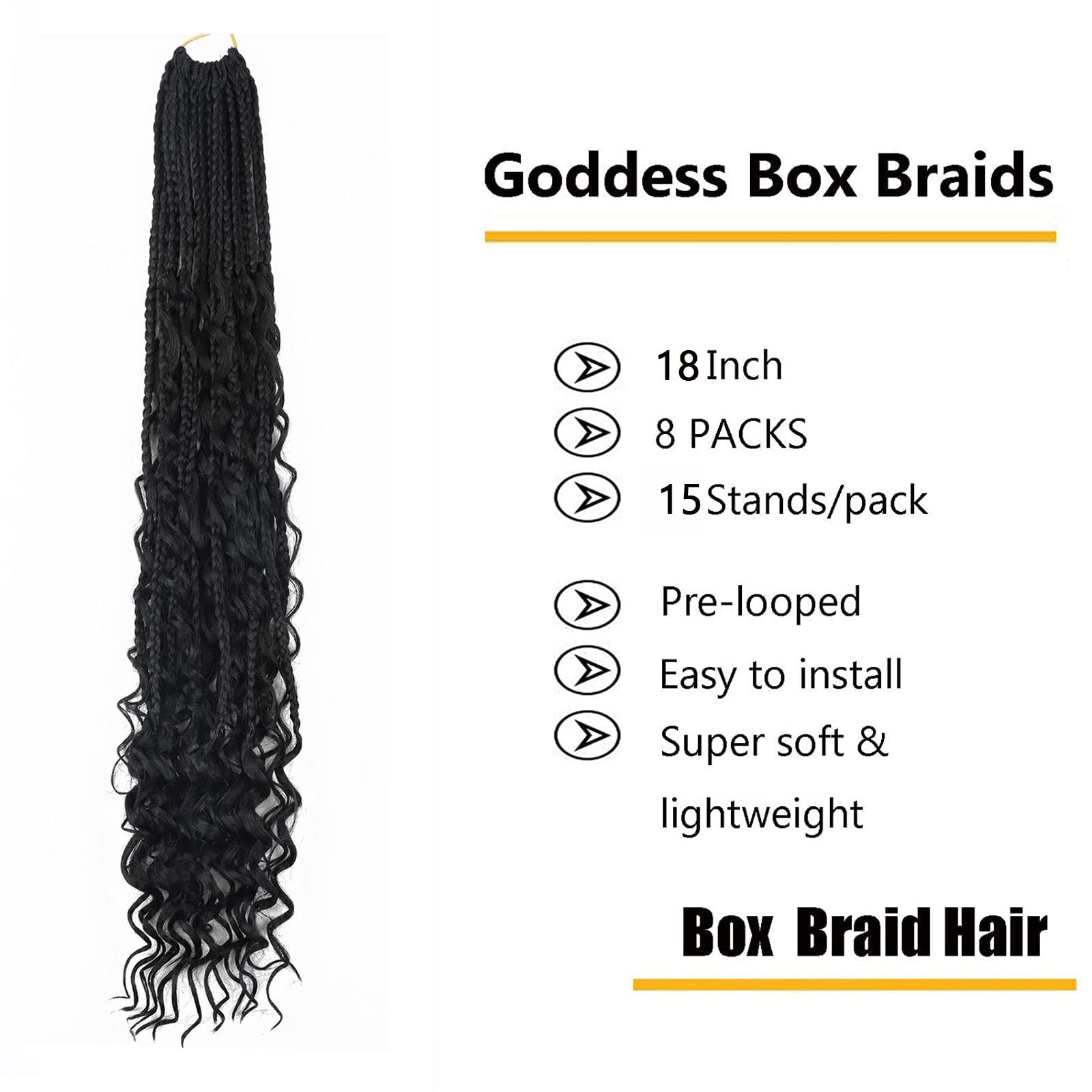 LMZIM 18 Inch 8 Packs Boho Box Braids Crochet Hair Bohemian Crochet Box Braids with Curly Ends Messy Pre-looped Hippie Braids Br