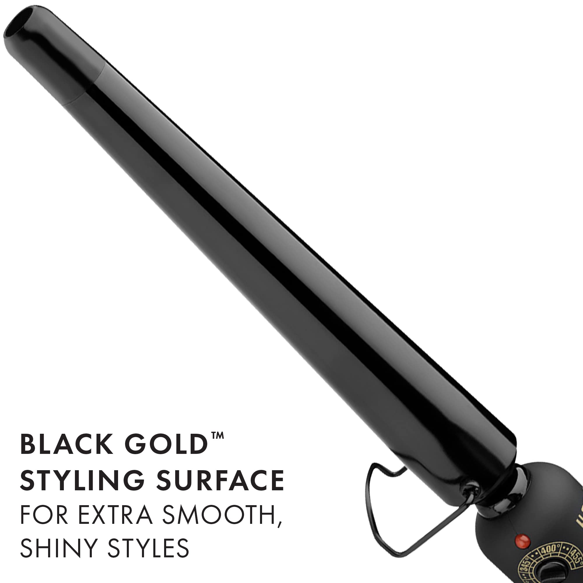 Hot Tools Professional Black Gold Xl Tapered Curling Wand For Long Lasting Curls Or Waves, 1 1/4 Inches